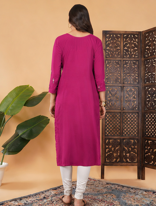Women's Thread Embroidered Ethnic Straight Long Kurti | Casual Office Wear Daily Wear