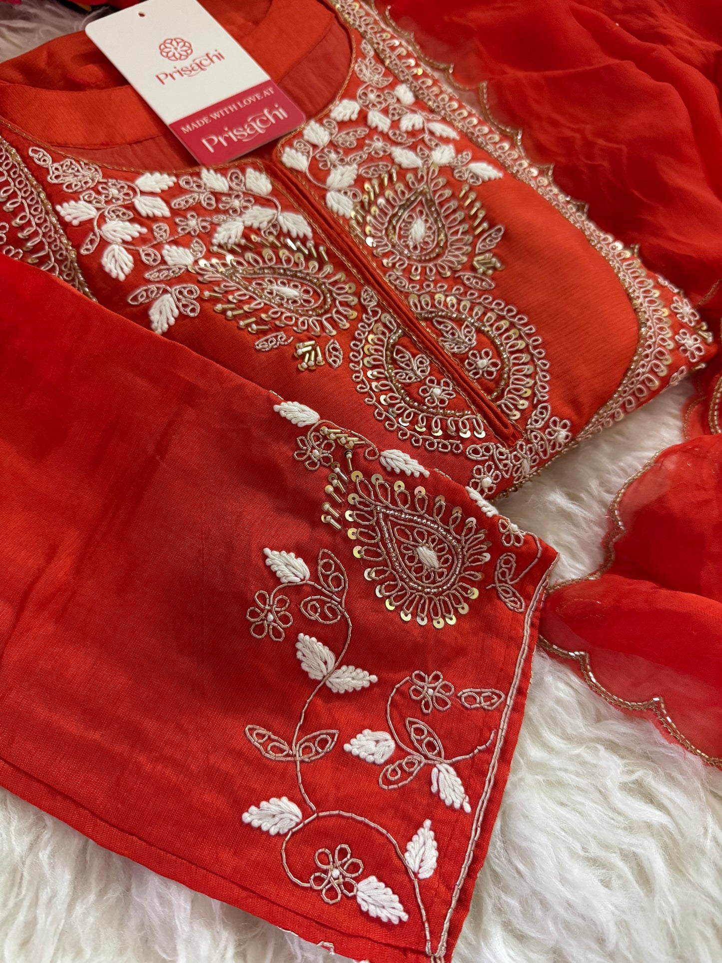 Orange Embroidered Kurta bottom With Dupatta