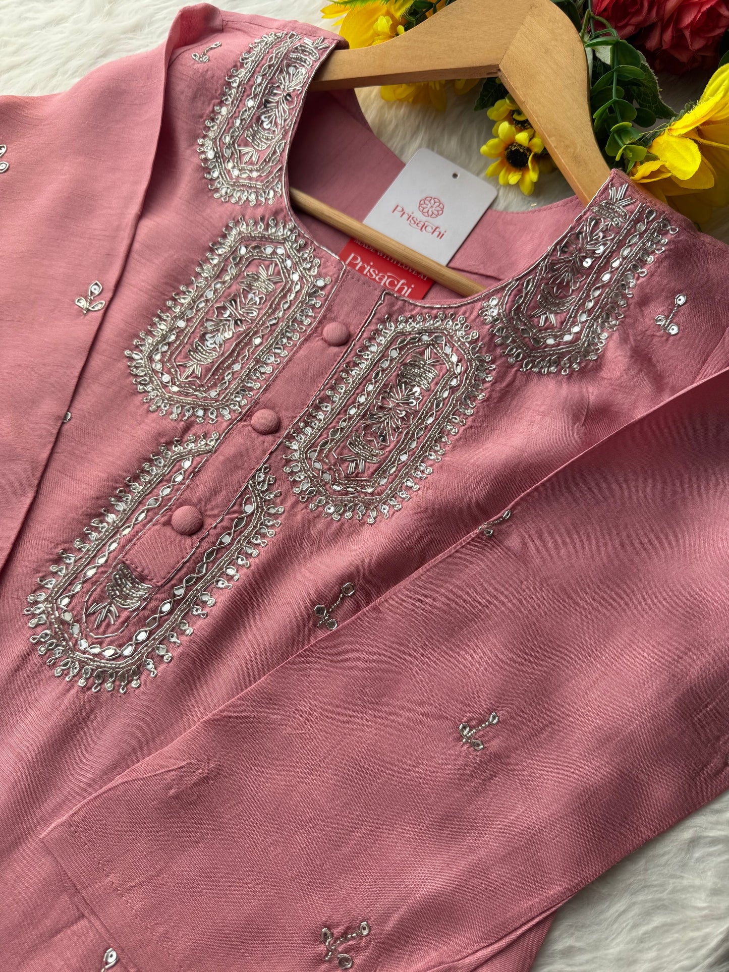 Pink embroidered kurta set with dupatta - Prisachi Official
