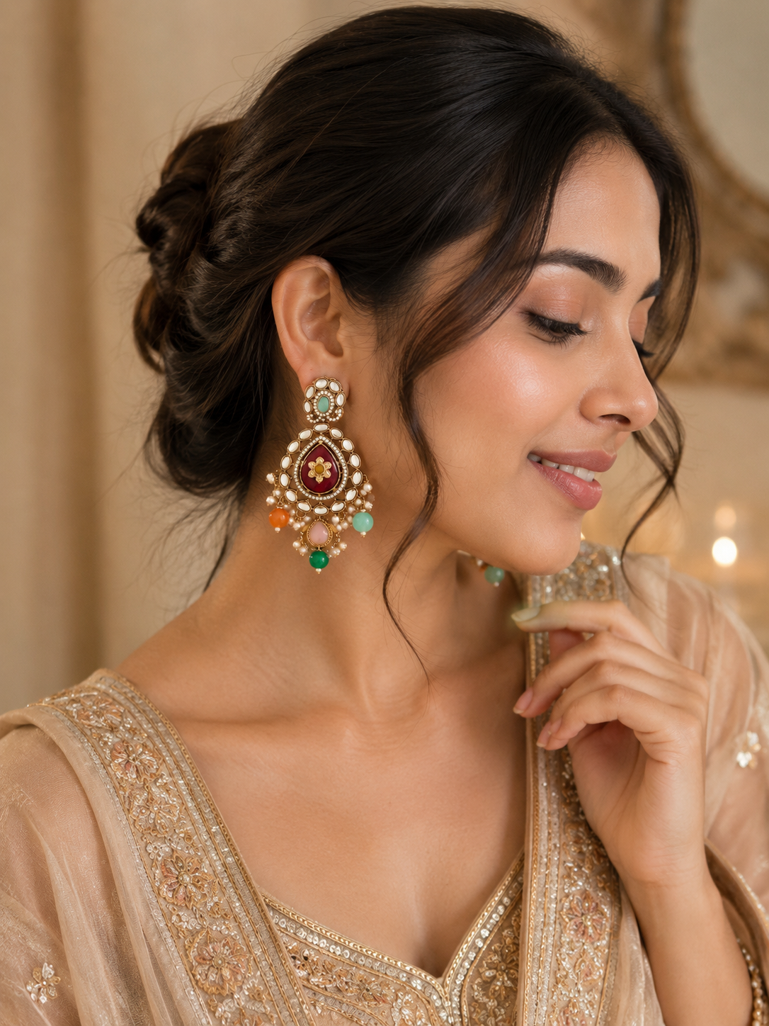 Designer Gold-Plated Kundan Pearl Dangler Earrings for Women