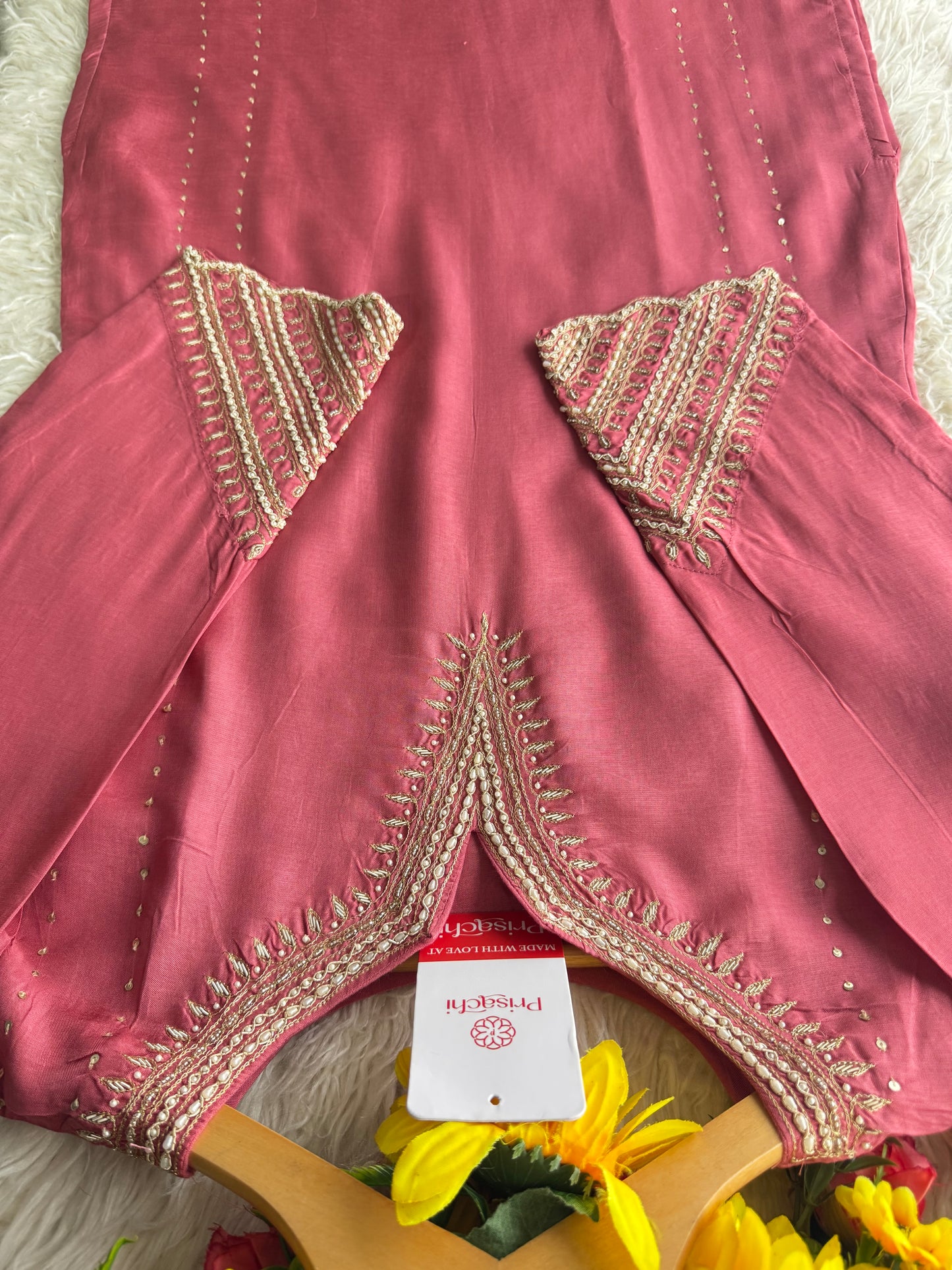 Prisachi Pink Embroidered kurta set with dupatta