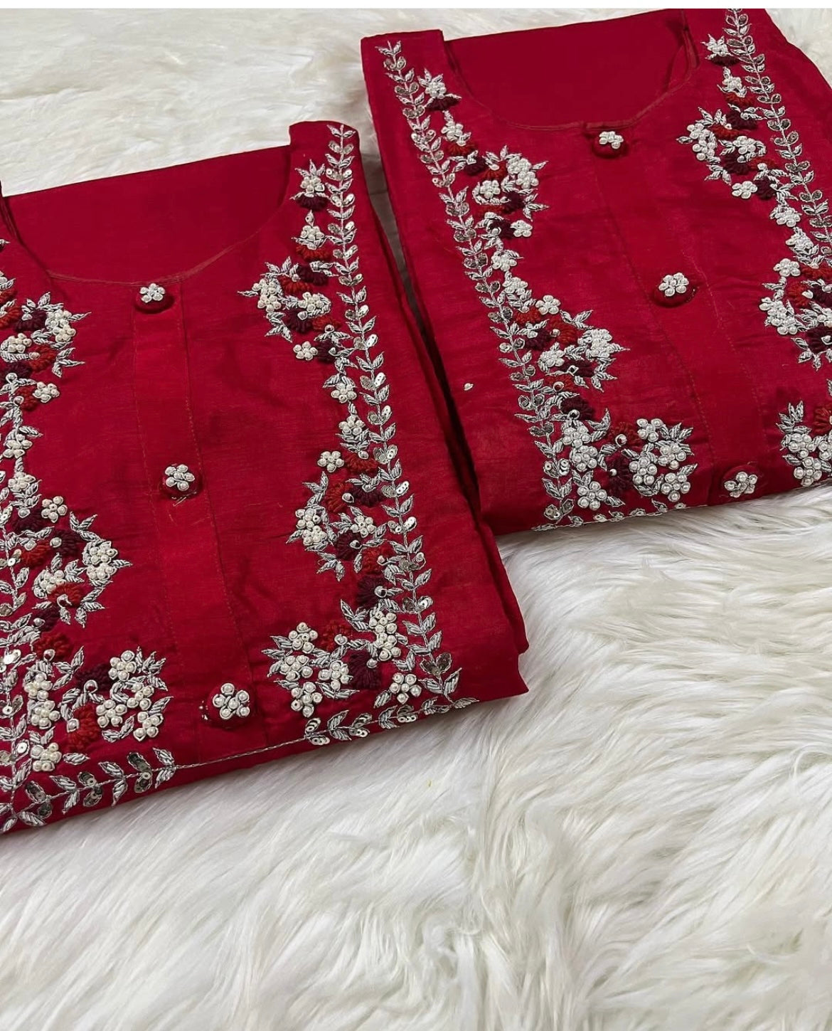 Red embroidered kurta Pant  with dupatta