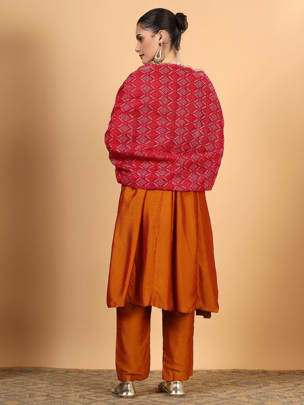 Women Orange Designer Embroidered Kurta set with dupatta with Pant