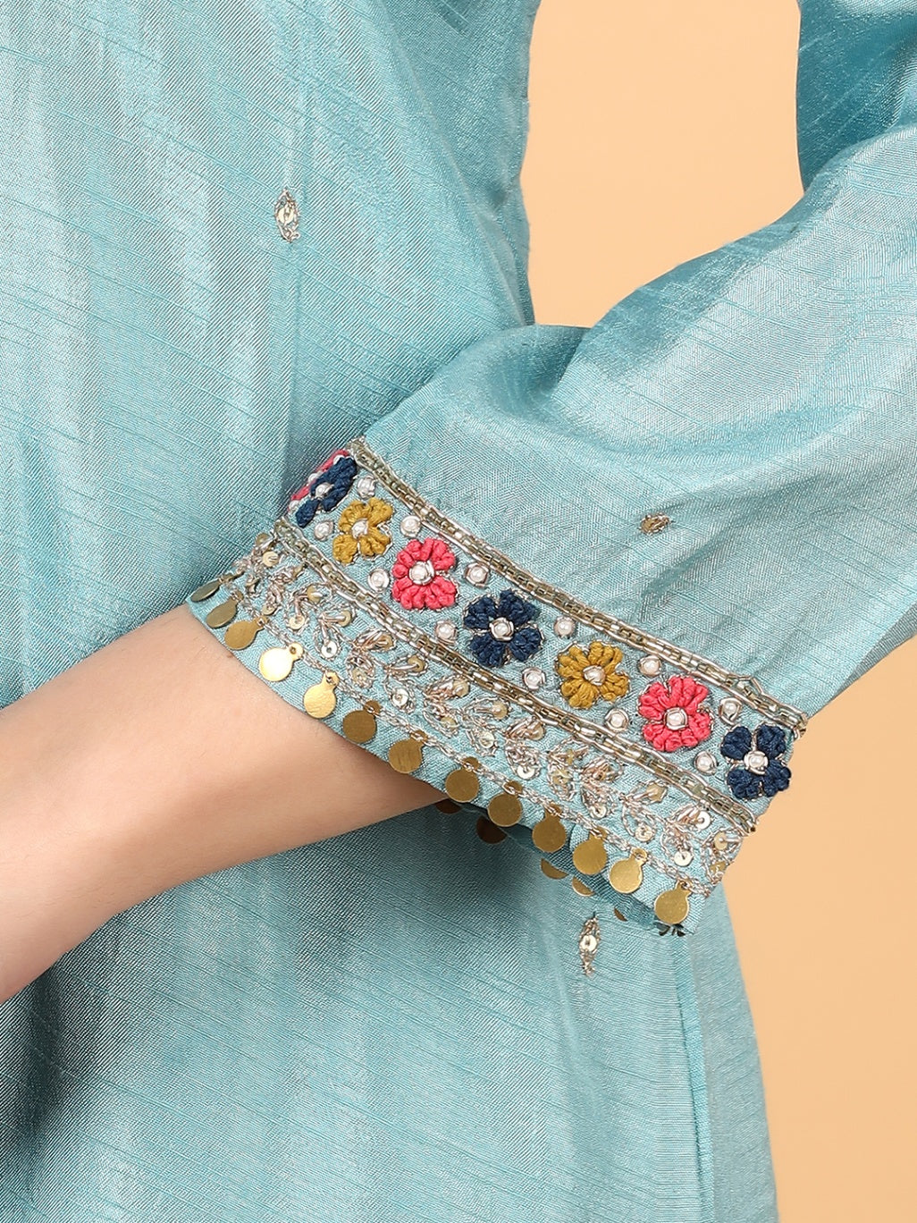 Women Blue Designer Hand  Embroidered Kurta set with dupatta with Pant