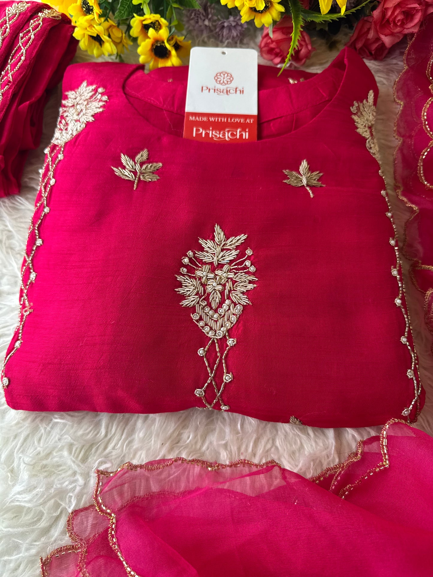 Pink Designer Embroidered kurta set with dupatta