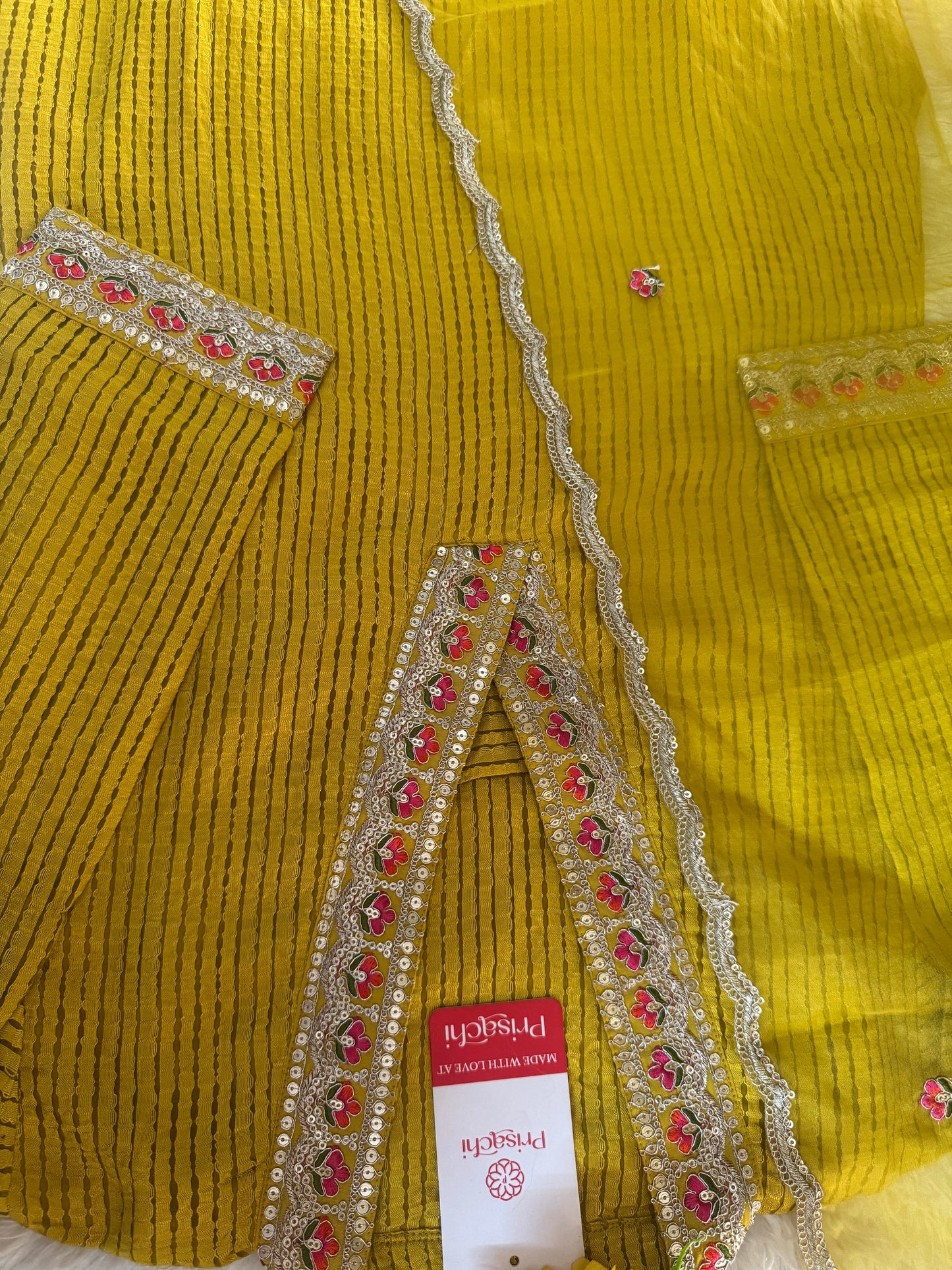Yellow Embroidered kurta set with dupatta