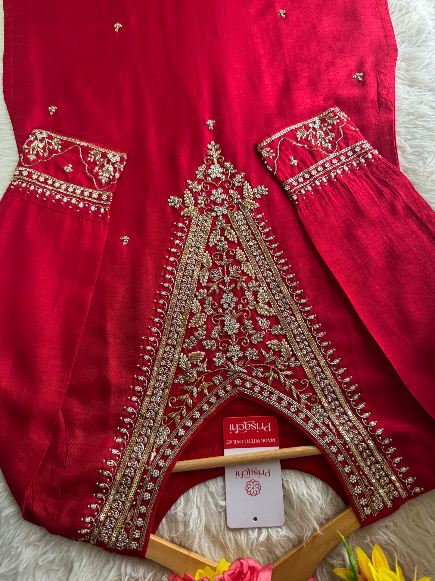 Red Embroidered kurta Pant with dupatta