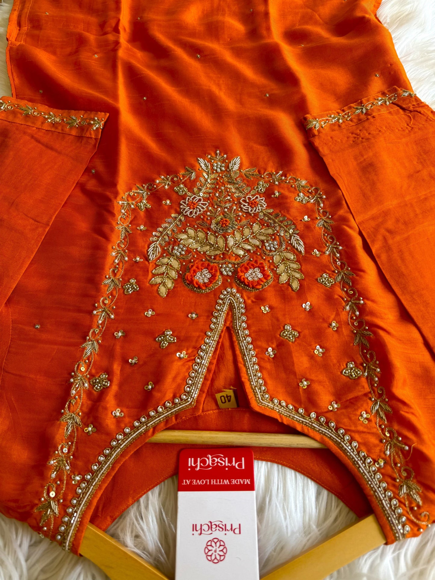 Prisachi Orange Zardozi Embroidered Kurta Pant Set for Women with Banarasi Dupatta | Designer Ethnic Suit