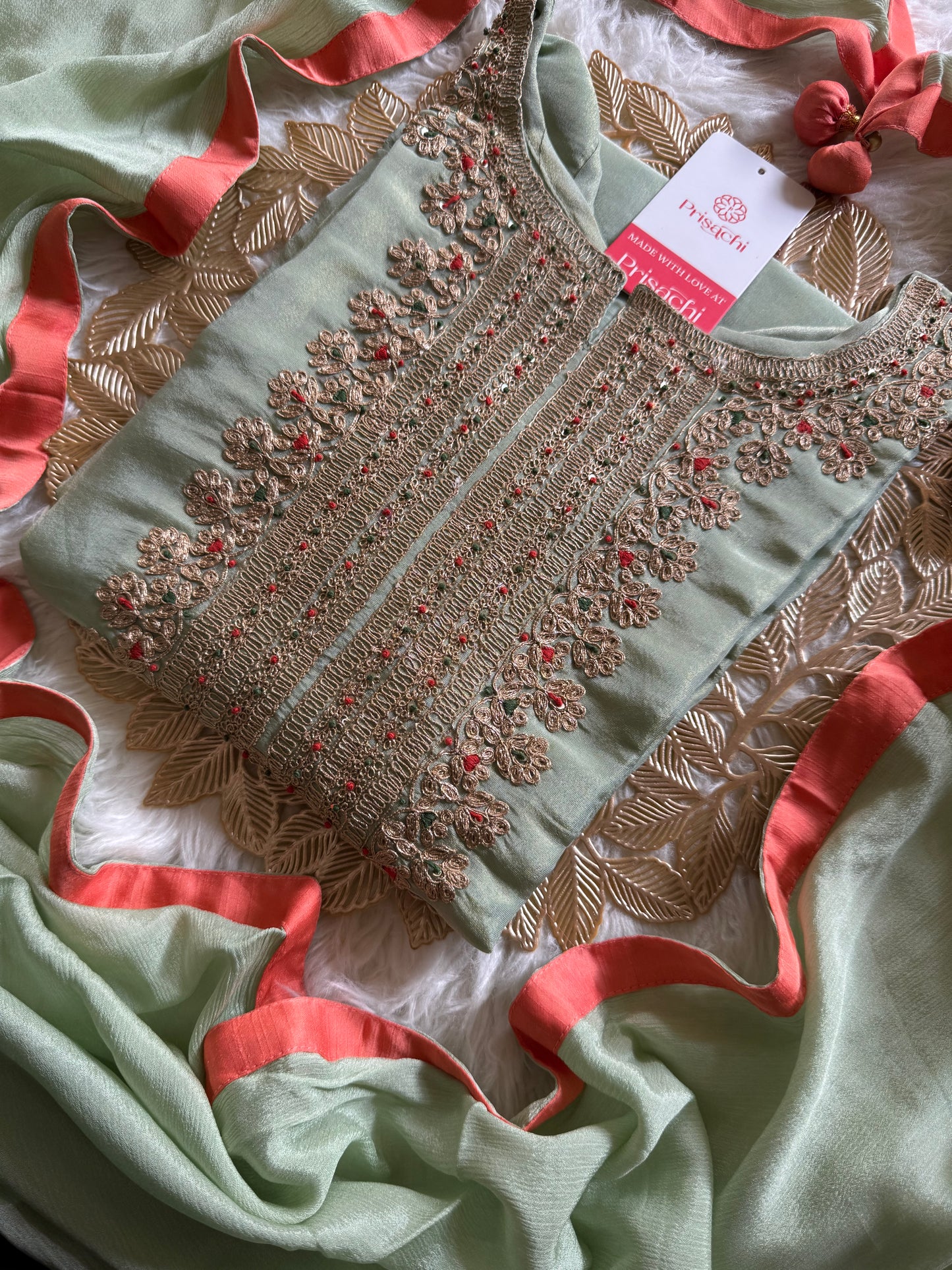 Tissue silk Embroidered kurta set with dupatta