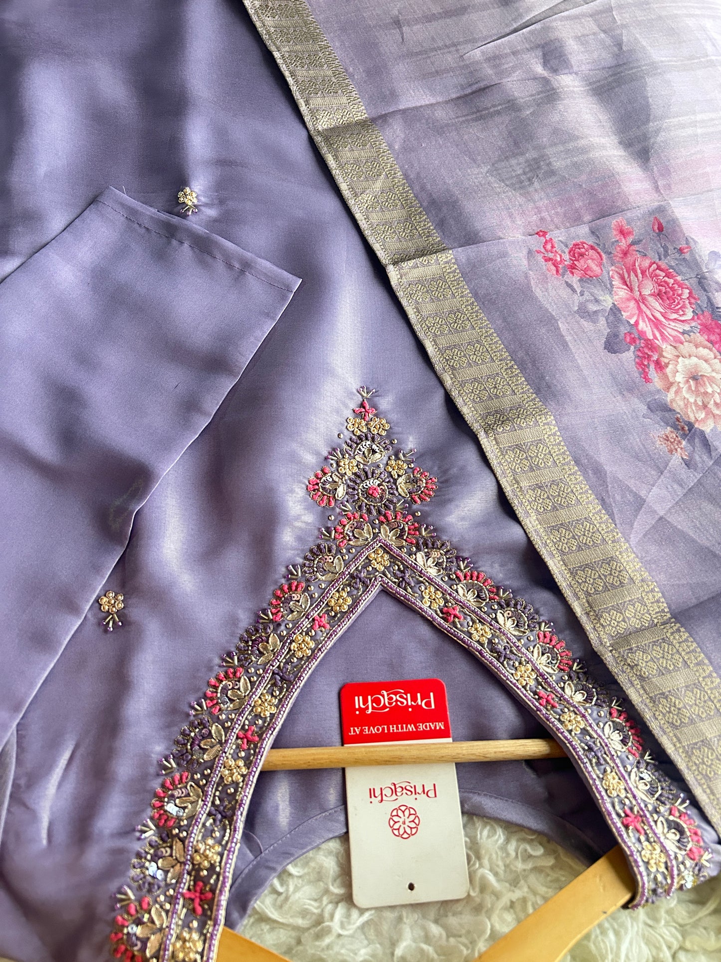 Purple embroidered kurta set with dupatta