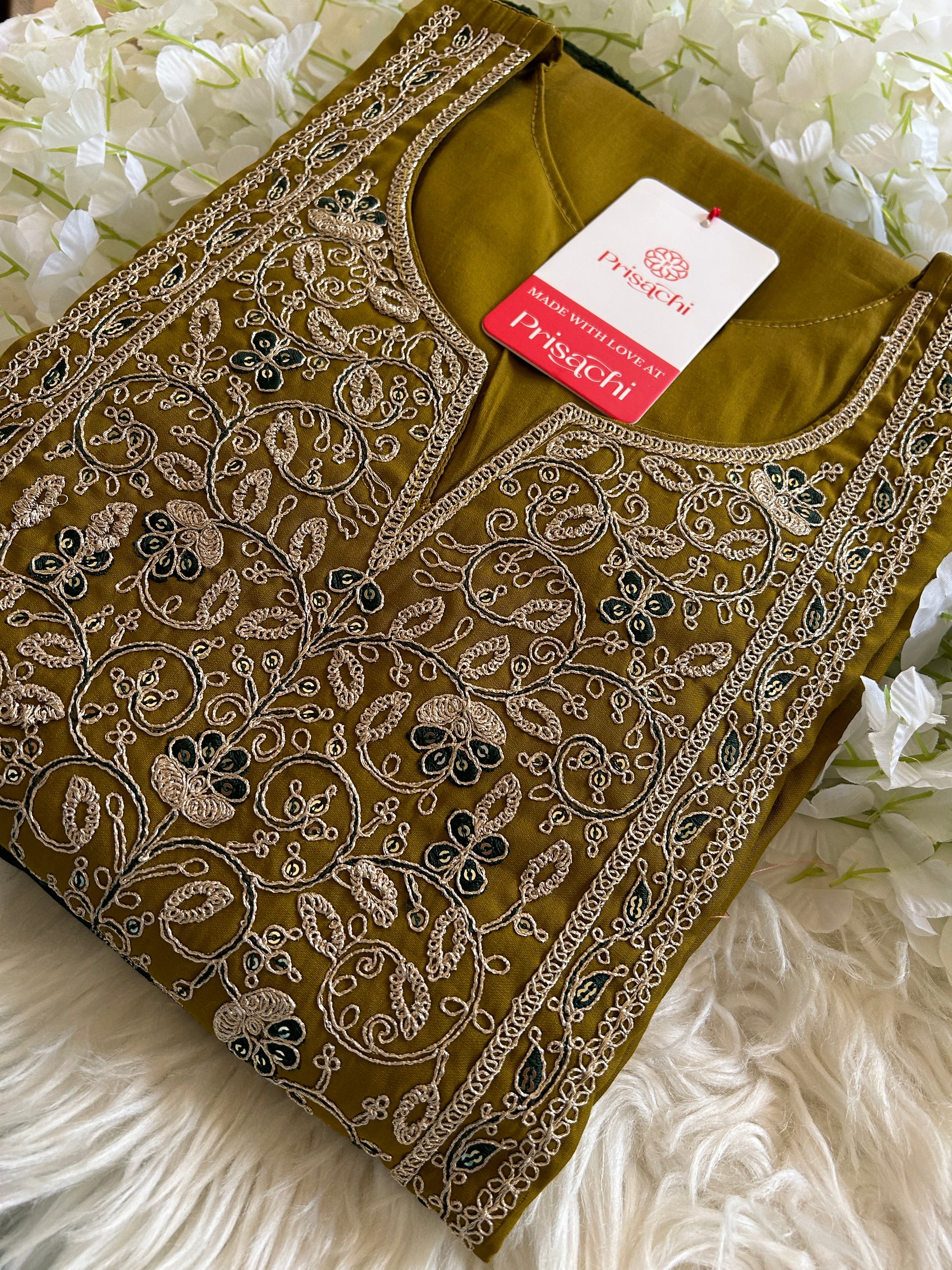 Mehndi Green embroidered kurta set with dupatta - Prisachi Official