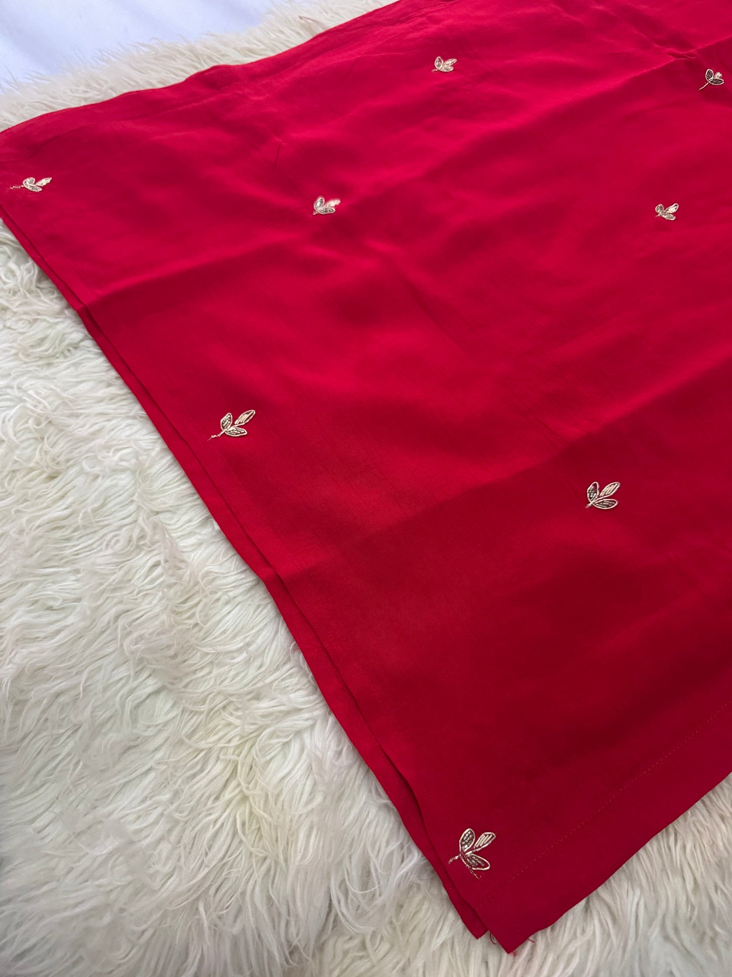 Red embroidered kurta set with dupatta