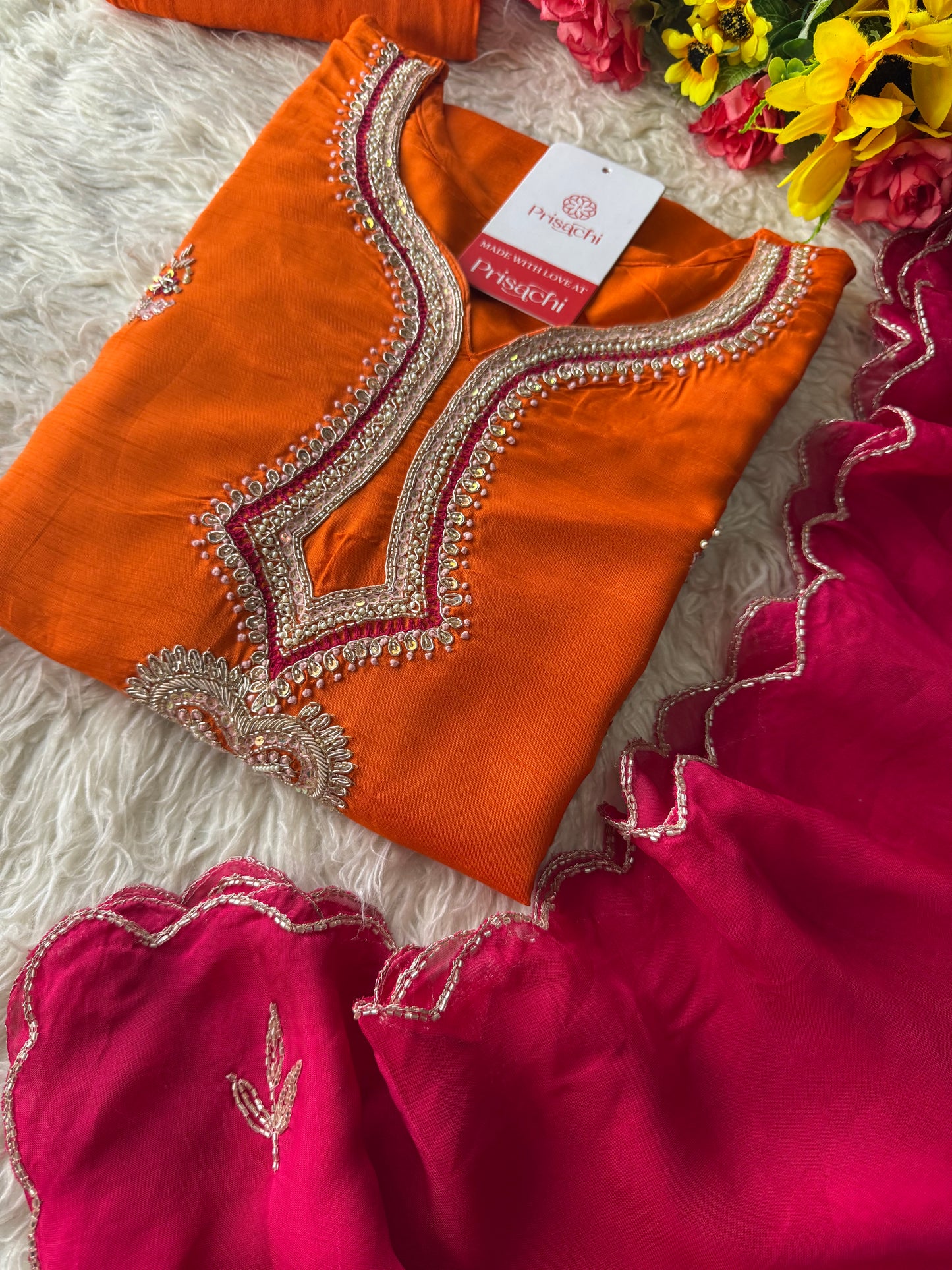 Designer Orange Embroidered Kurta bottom With Dupatta