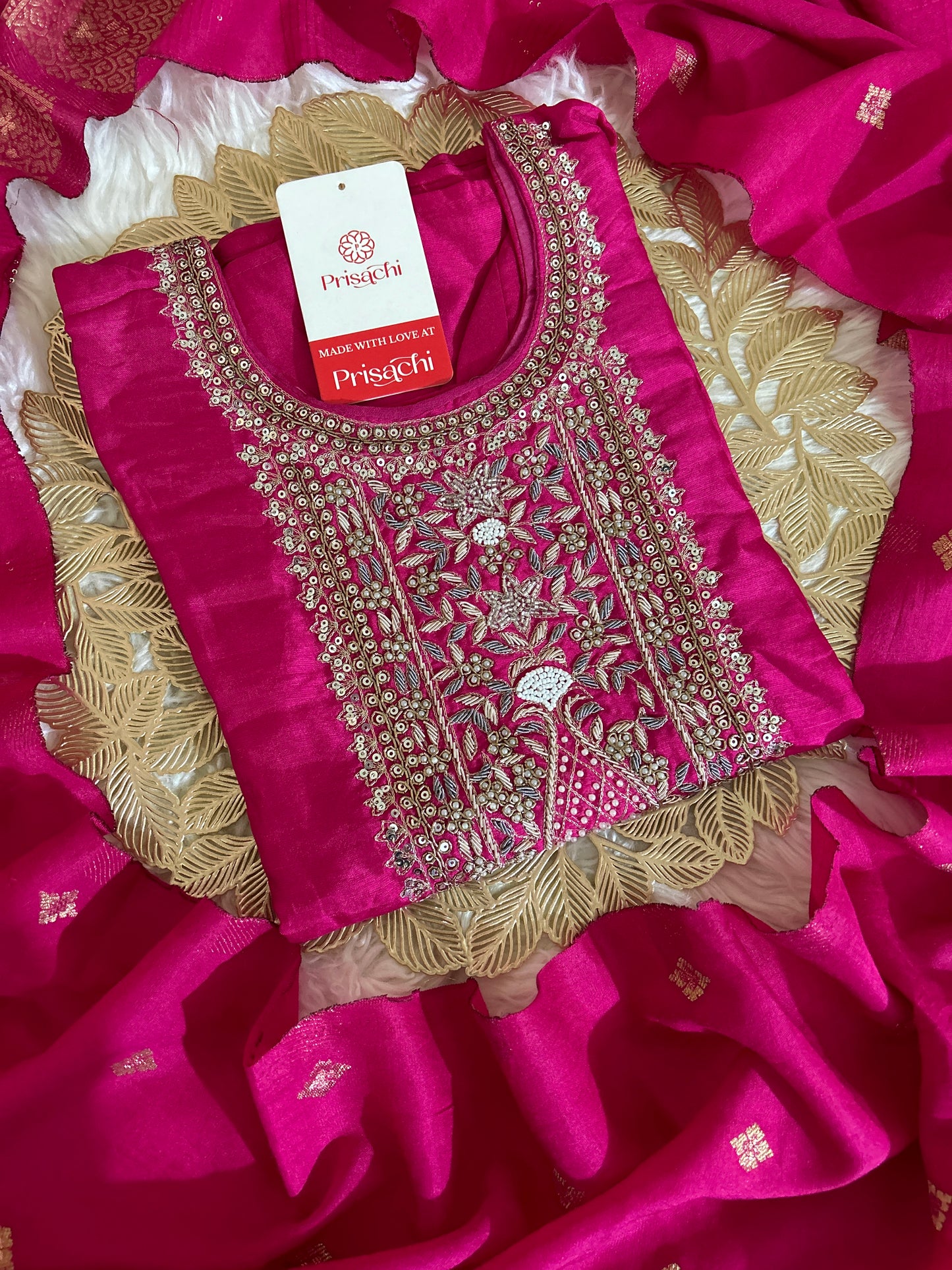 Pink embroidered kurta set with dupatta