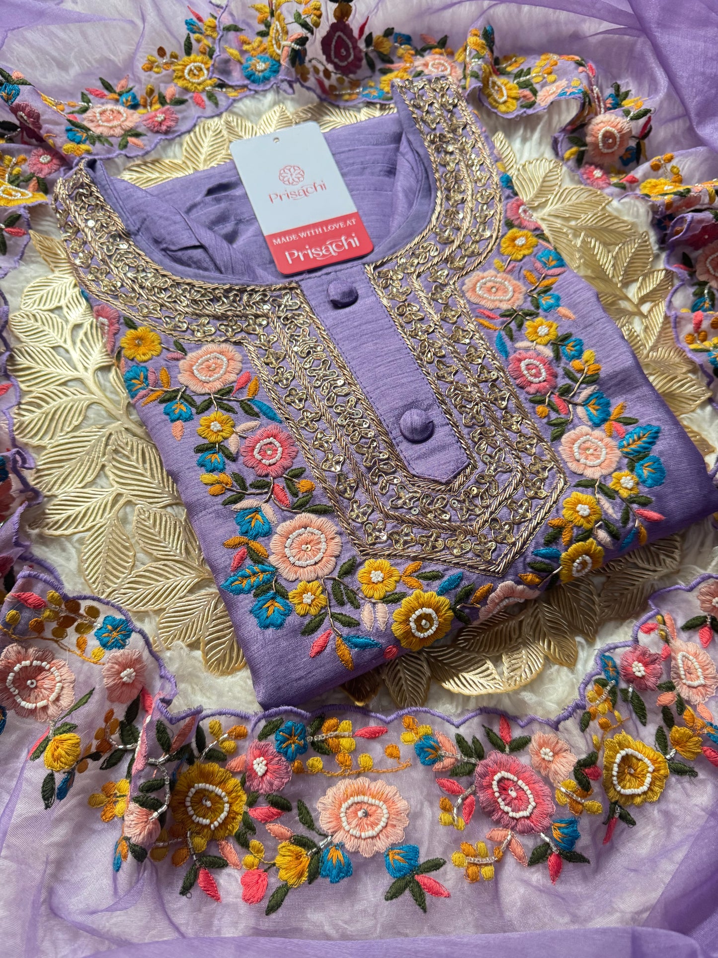 Purple Embroidered Kurta bottom With Dupatta