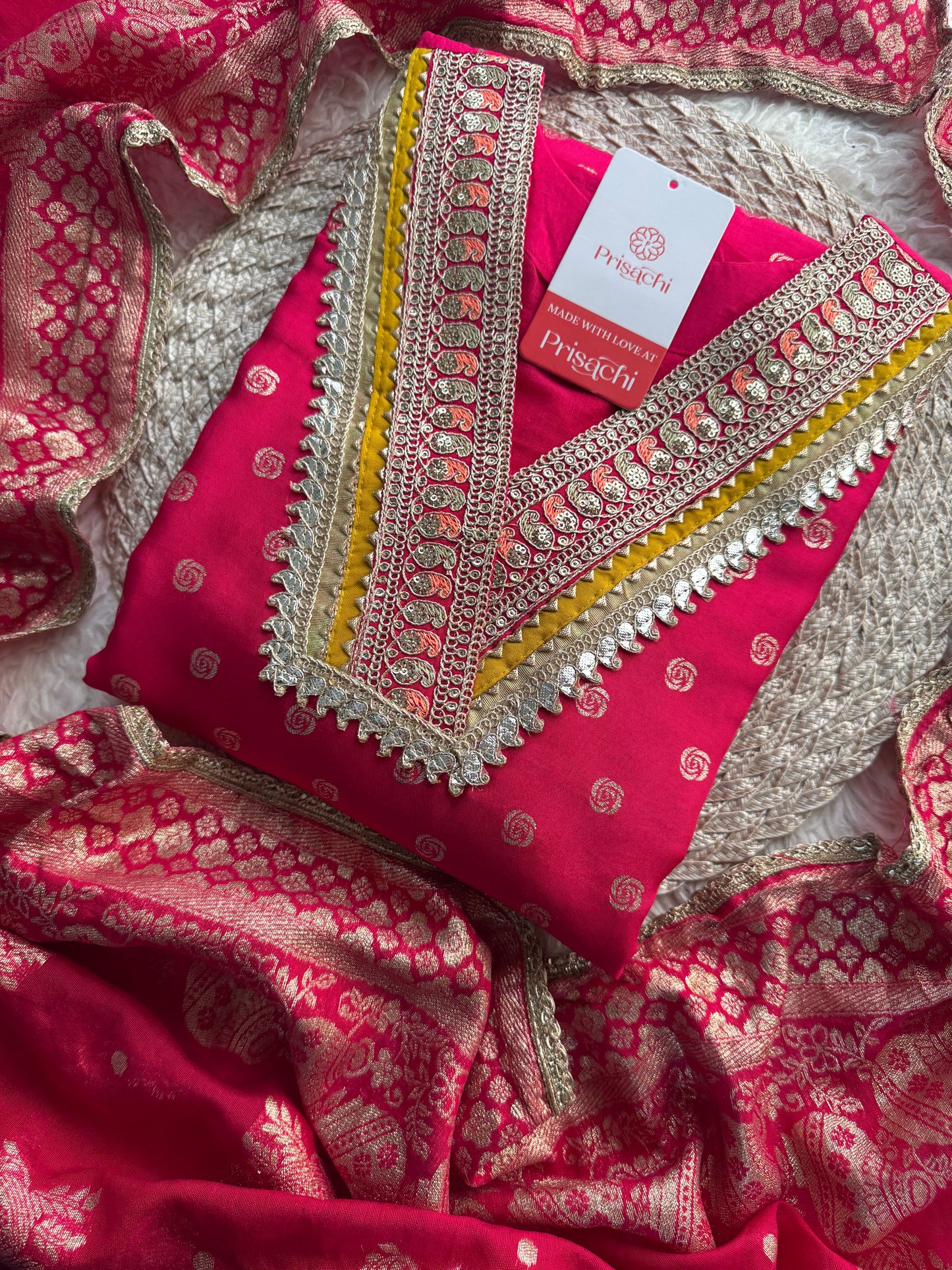 Prisachi Pink Embroidered kurta bottom with dupatta