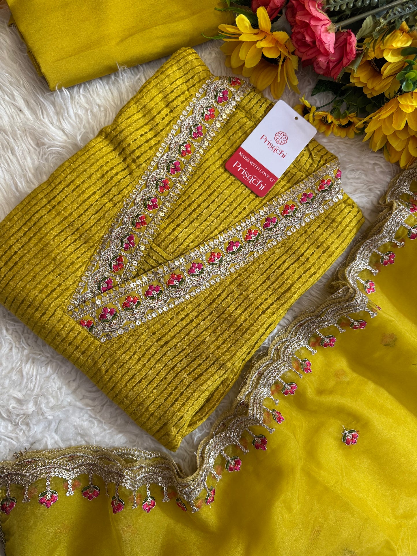 Yellow Embroidered kurta set with dupatta