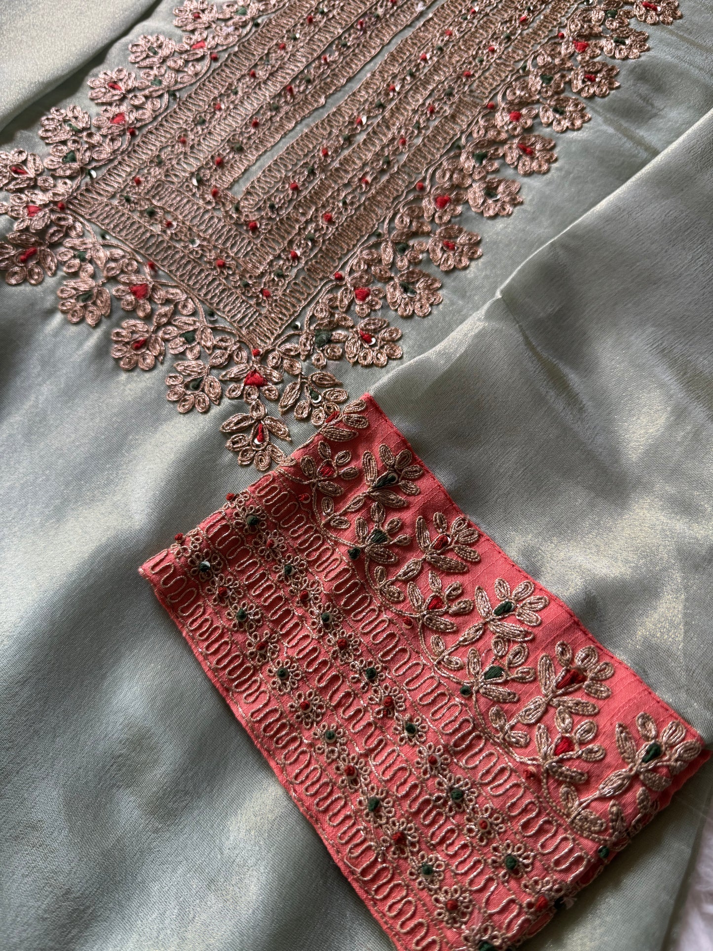 Tissue silk Embroidered kurta set with dupatta