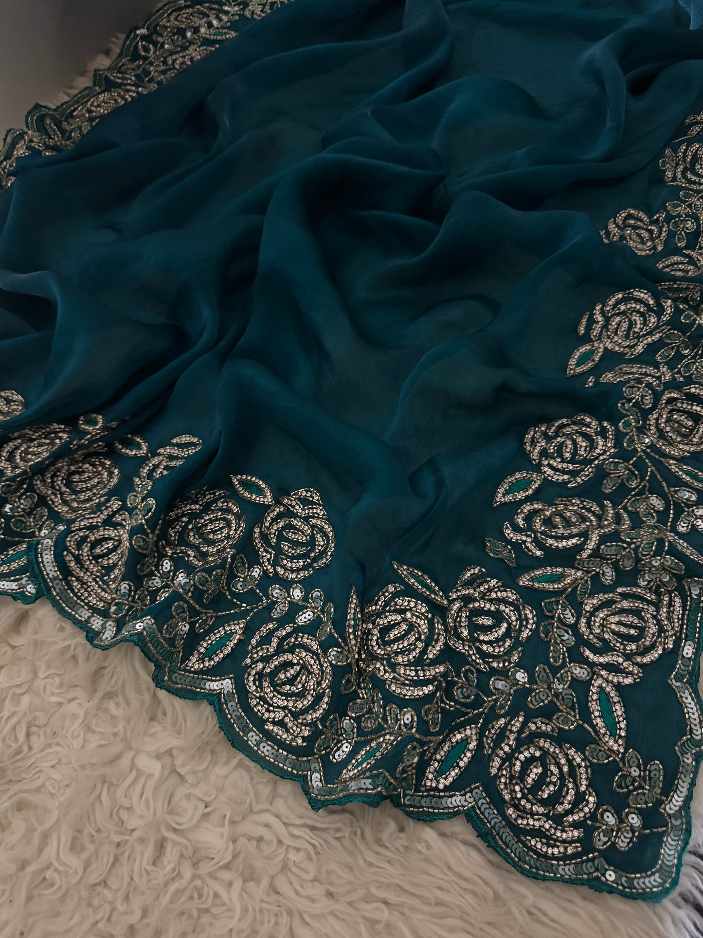 Prisachi Sea Green Designer Saree with Unstitched Blouse