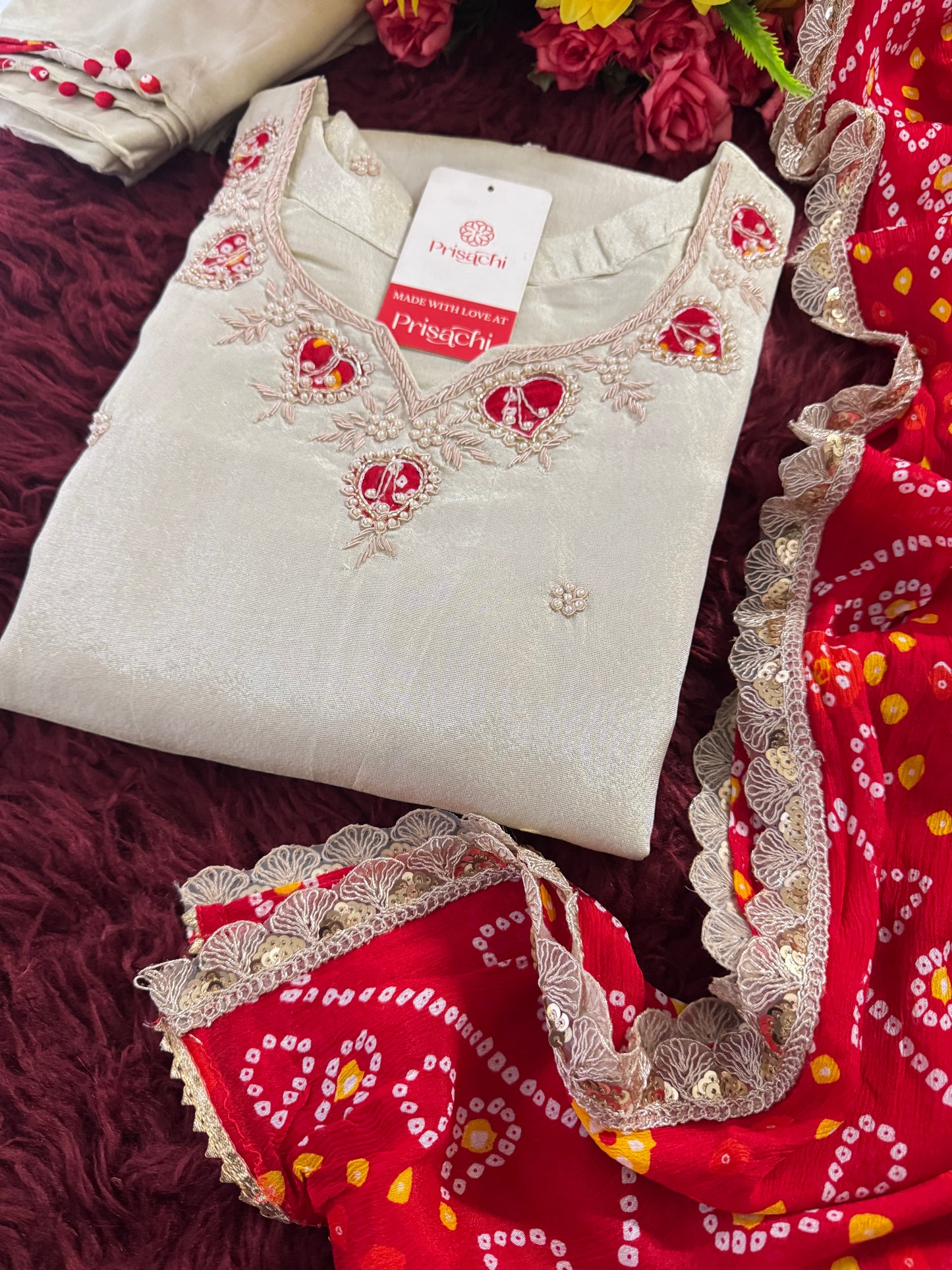 White embroidered kurta set with dupatta