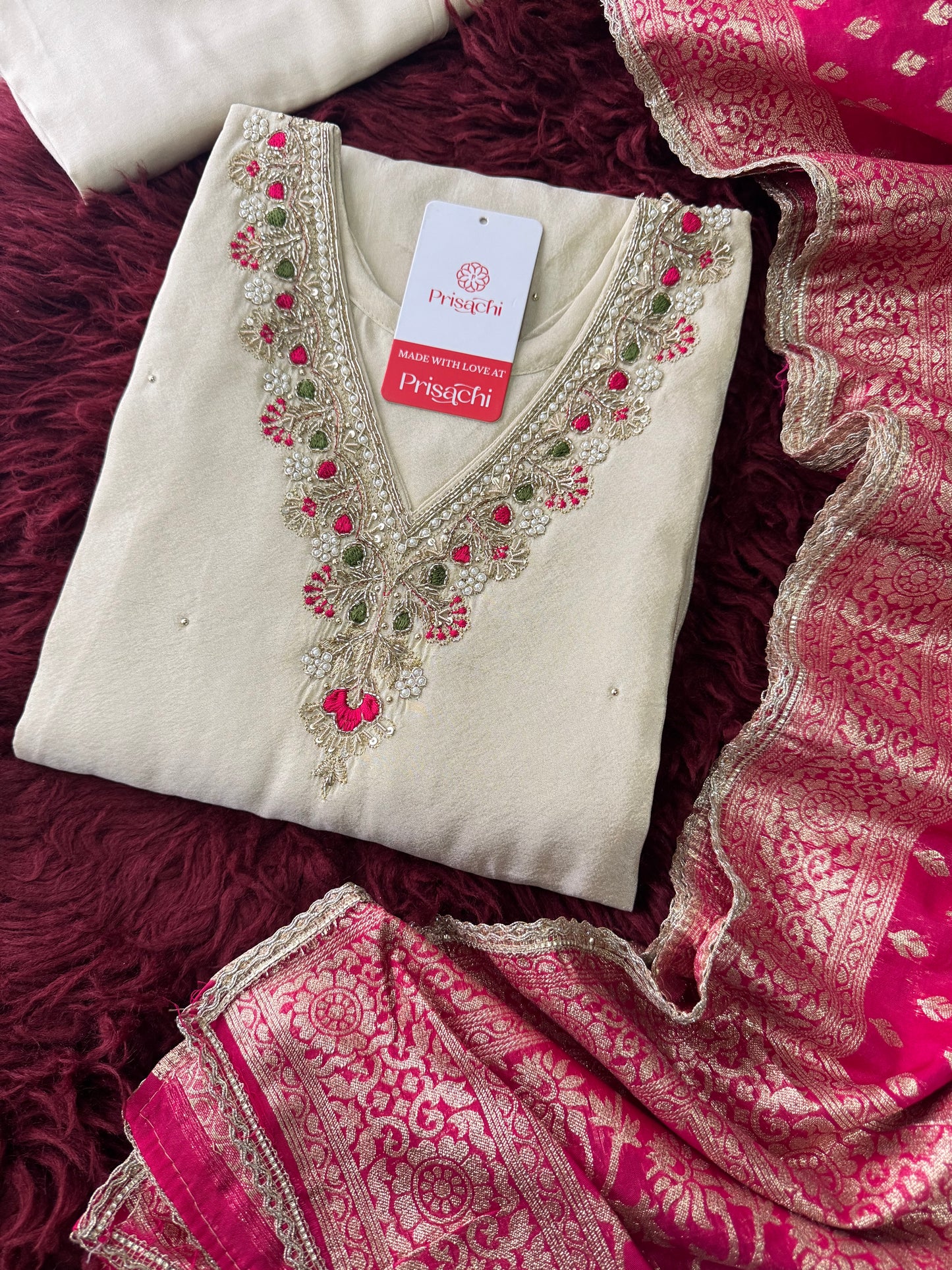 White embroidered kurta set with dupatta