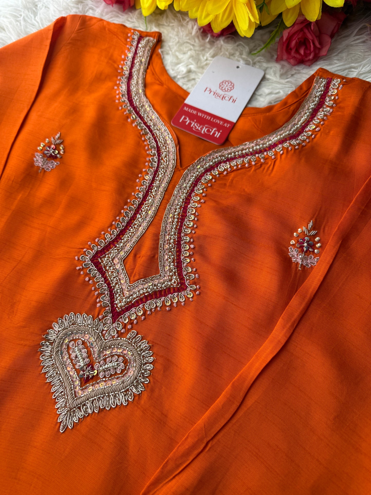 Designer Orange Embroidered Kurta bottom With Dupatta