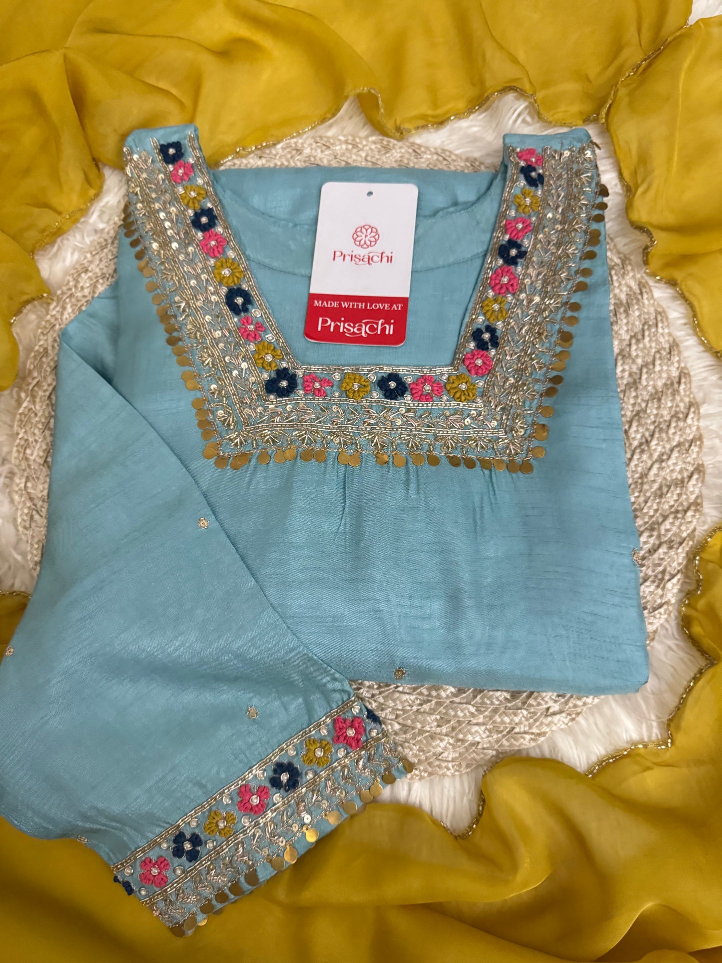 Blue embroidered kurta Bottom with dupatta