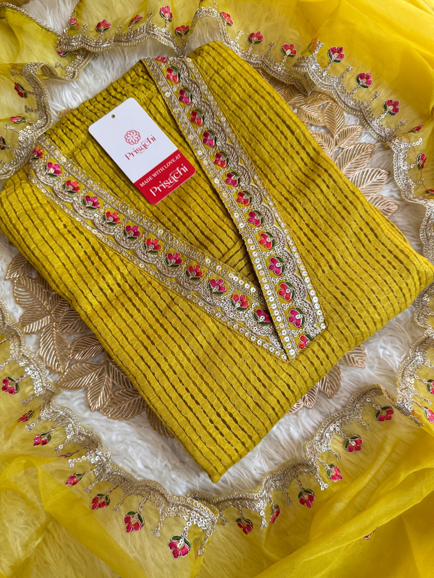 Yellow Embroidered kurta set with dupatta