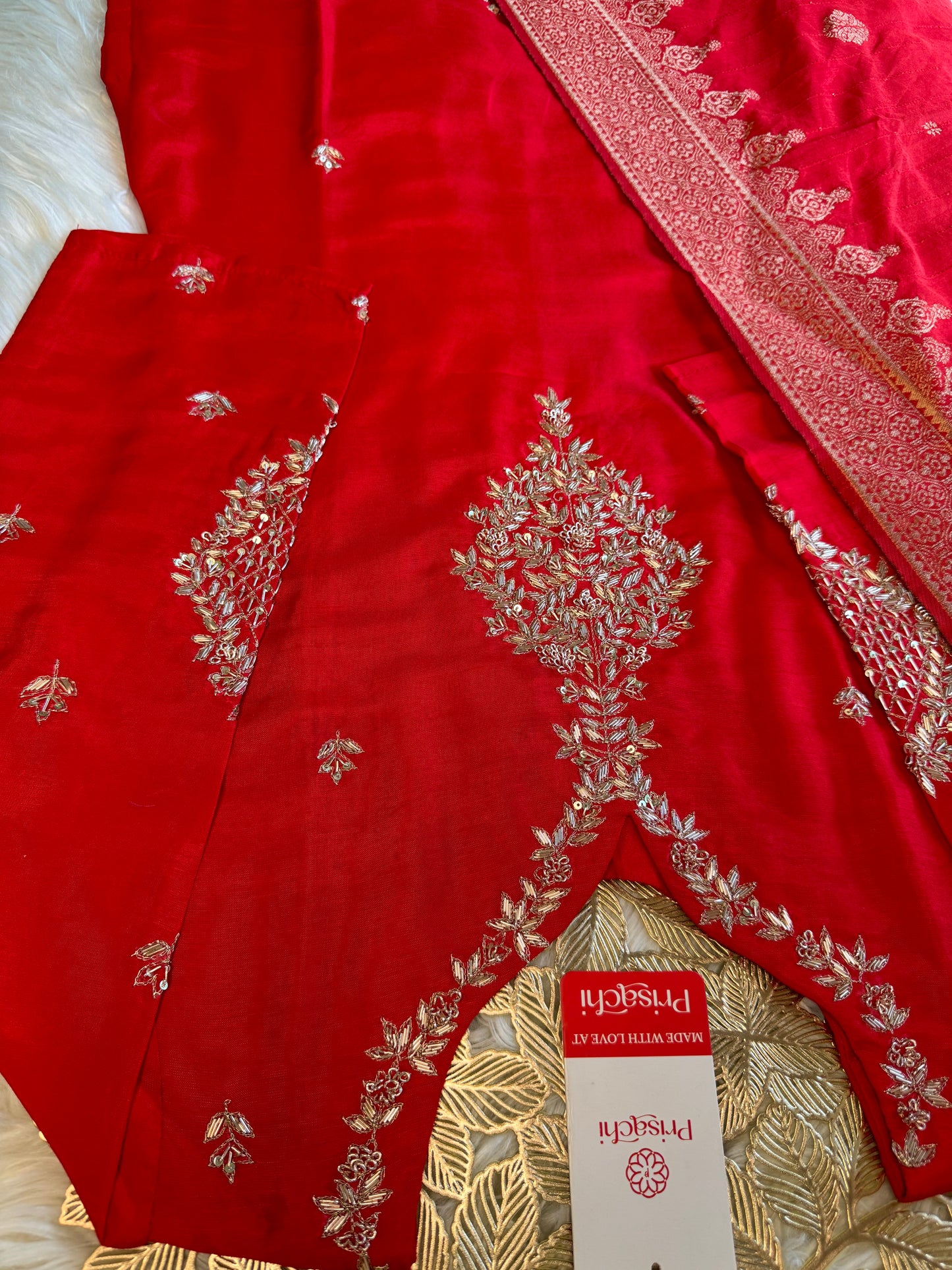 Red Designer Kurti set with Banarasi Duptta