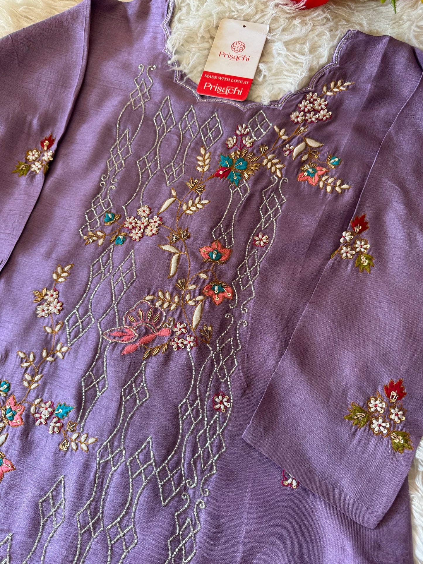 Purple embroidered kurta set with dupatta