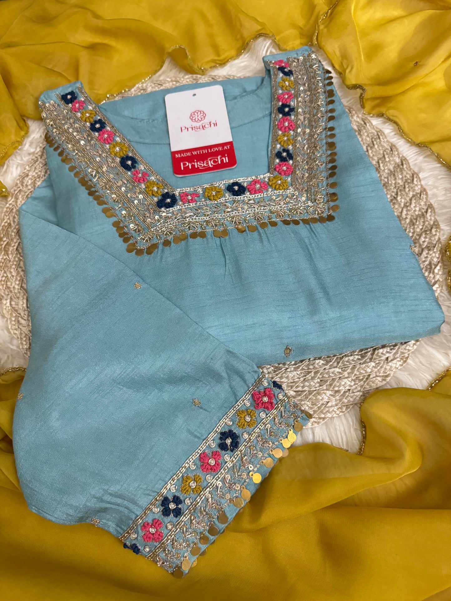 Blue embroidered kurta Bottom with dupatta