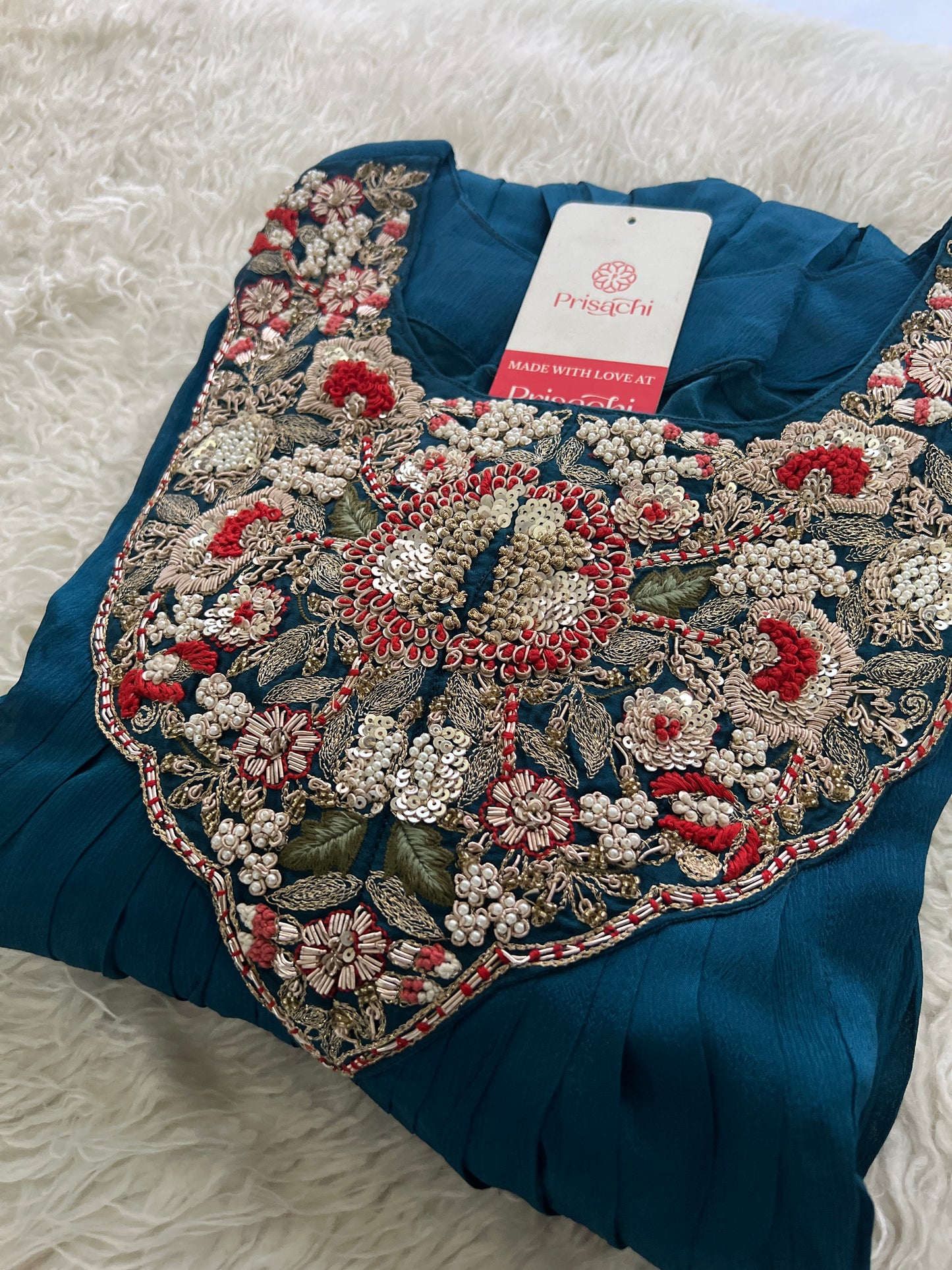 Blue embroidered Aline kurta set with dupatta