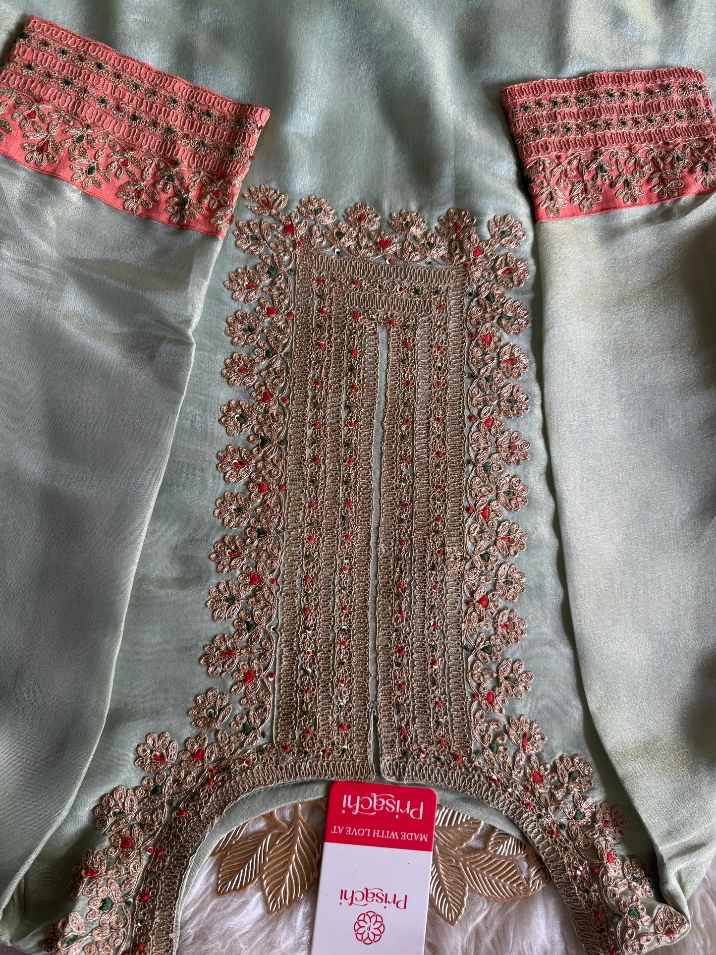 Tissue silk Embroidered kurta set with dupatta