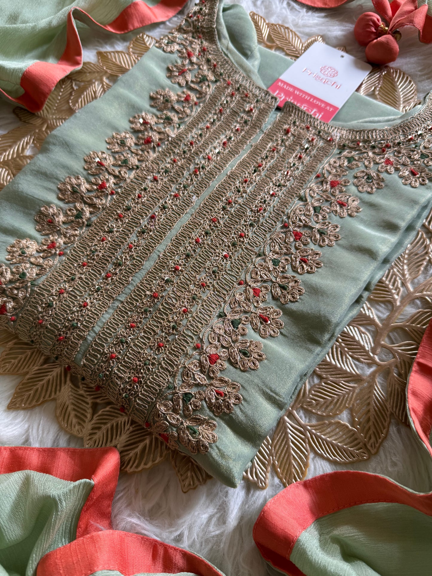 Tissue silk Embroidered kurta set with dupatta