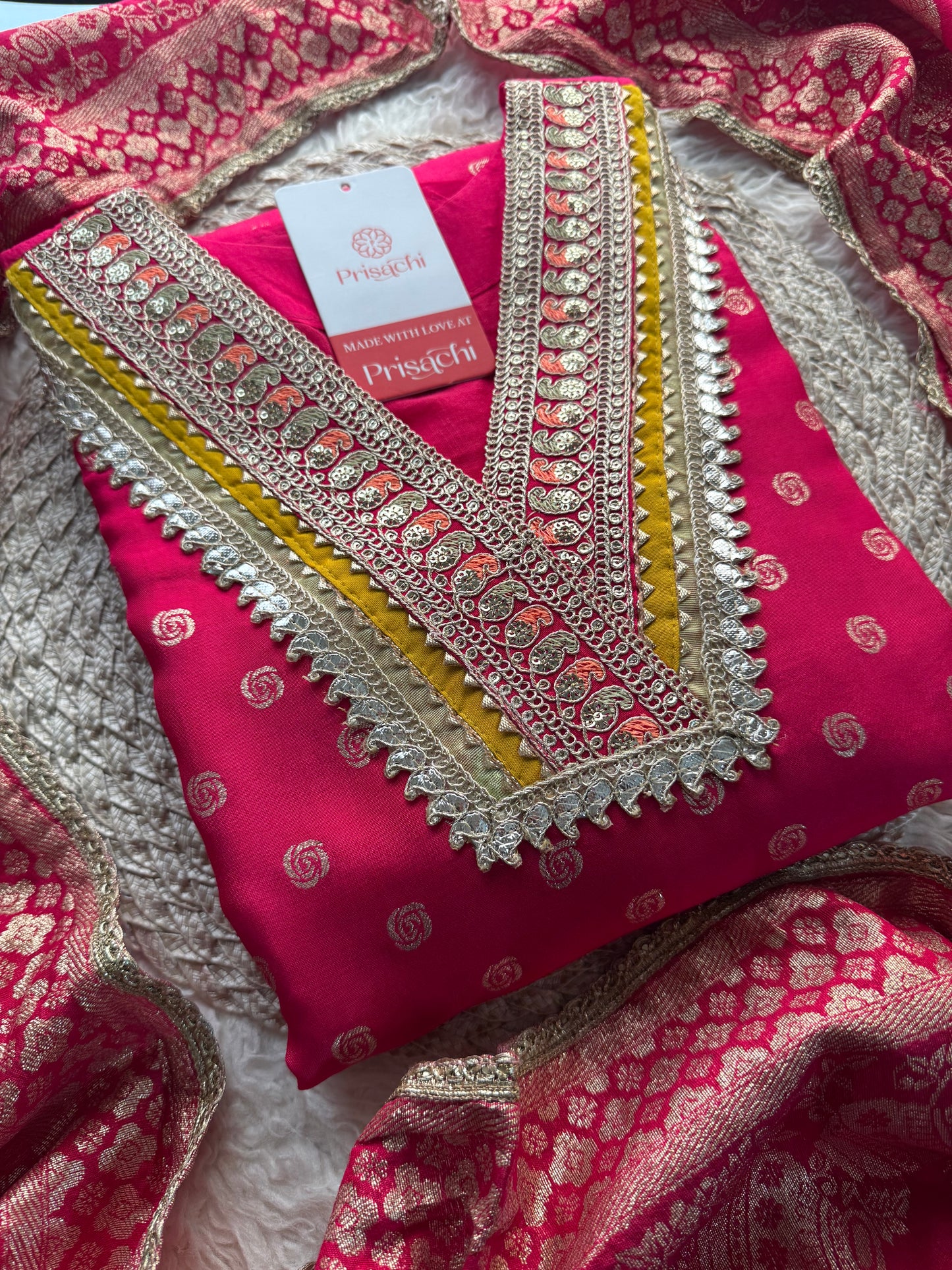 Prisachi Pink Embroidered kurta bottom with dupatta
