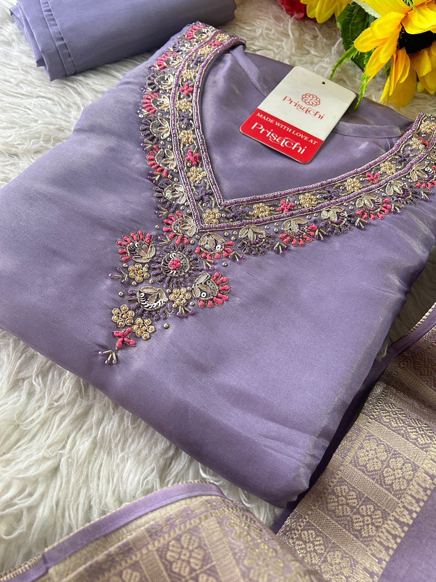 Purple embroidered kurta set with dupatta
