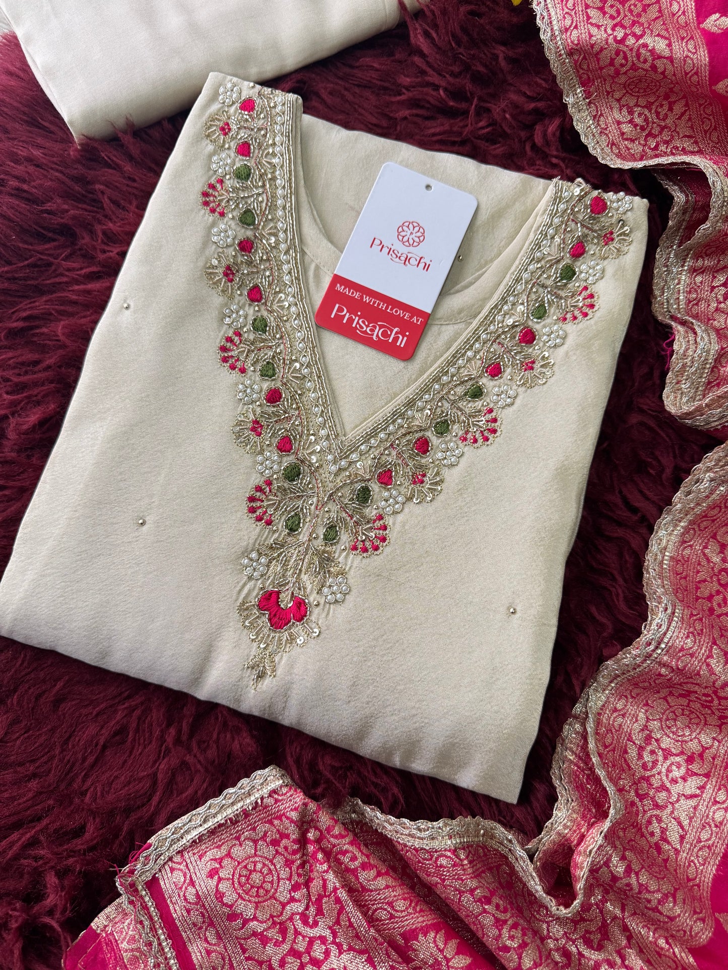 White embroidered kurta set with dupatta