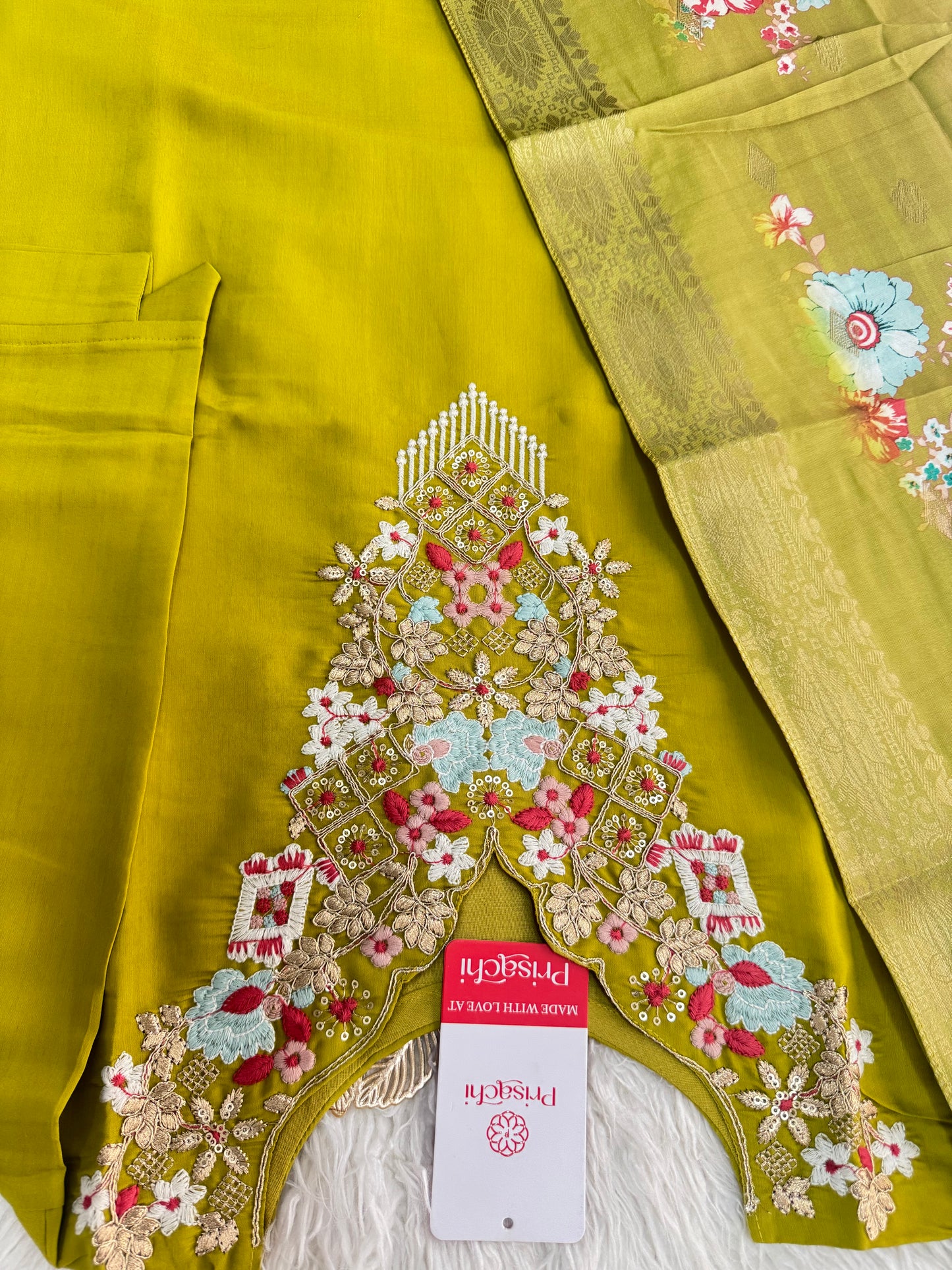 Green embroidered kurta set with dupatta
