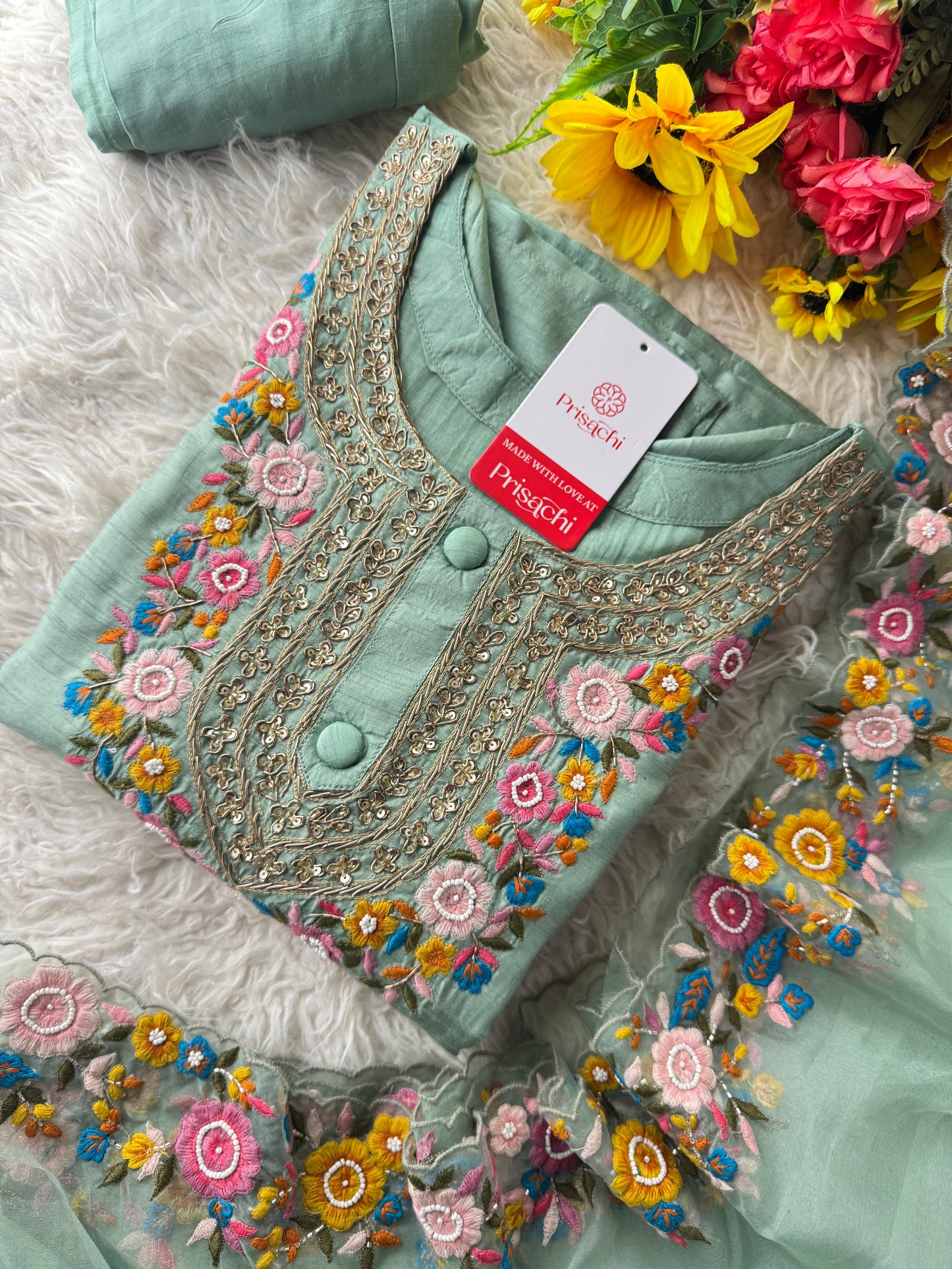 Pista Green Embroidered Kurta bottom With Dupatta