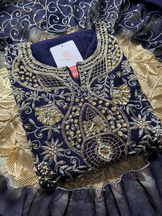 Blue Desinger Embroidered kurta Bottom  with dupatta