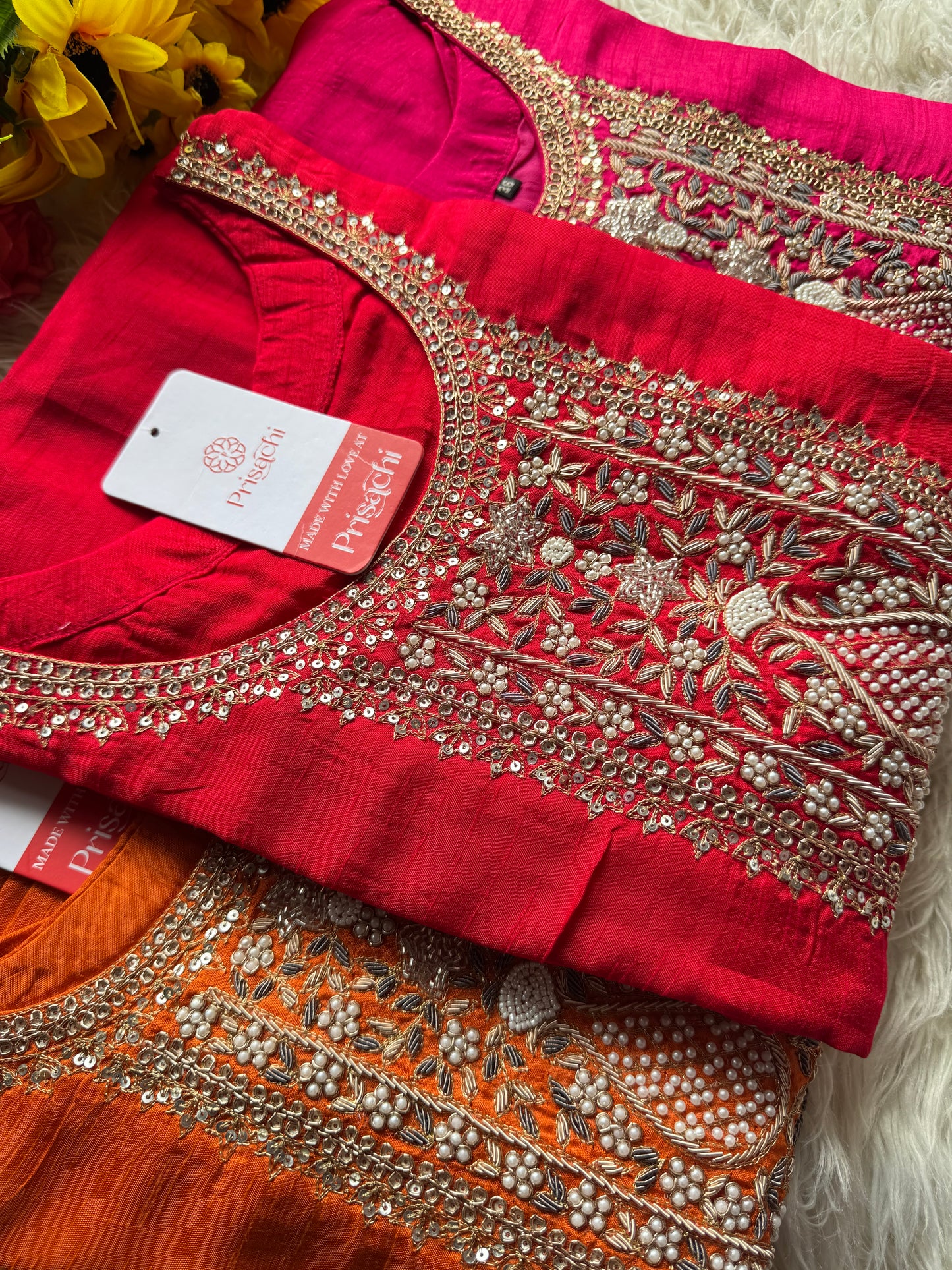 Red designer embroidered kurta set with dupatta