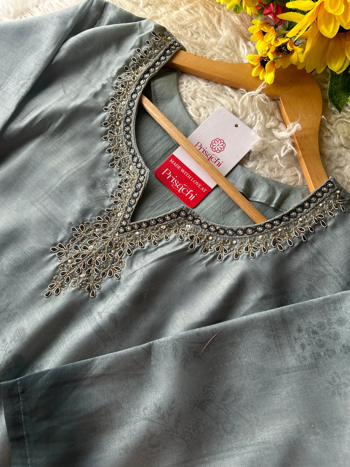 Gray embroidered kurta set with dupatta