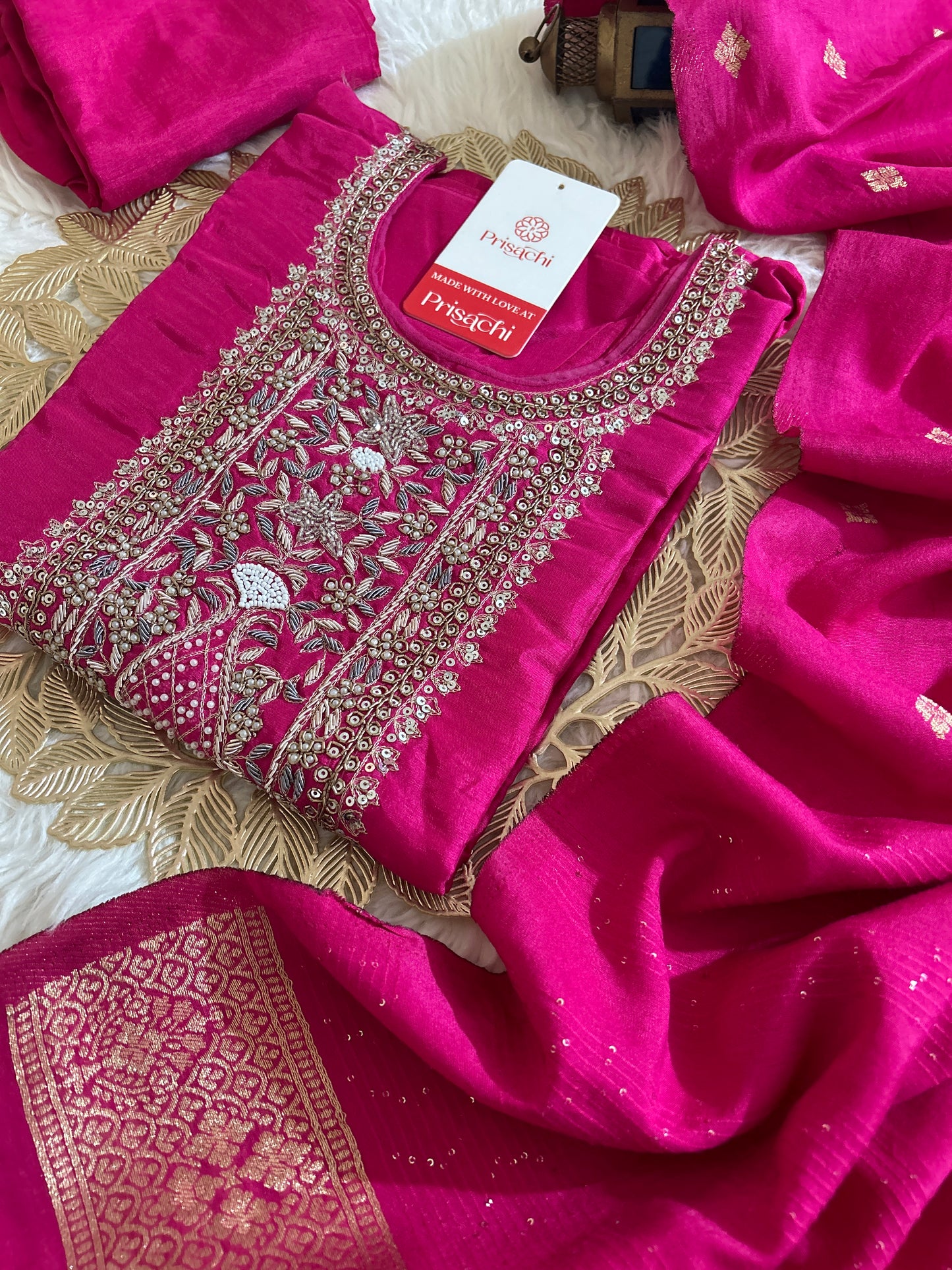 Pink embroidered kurta set with dupatta
