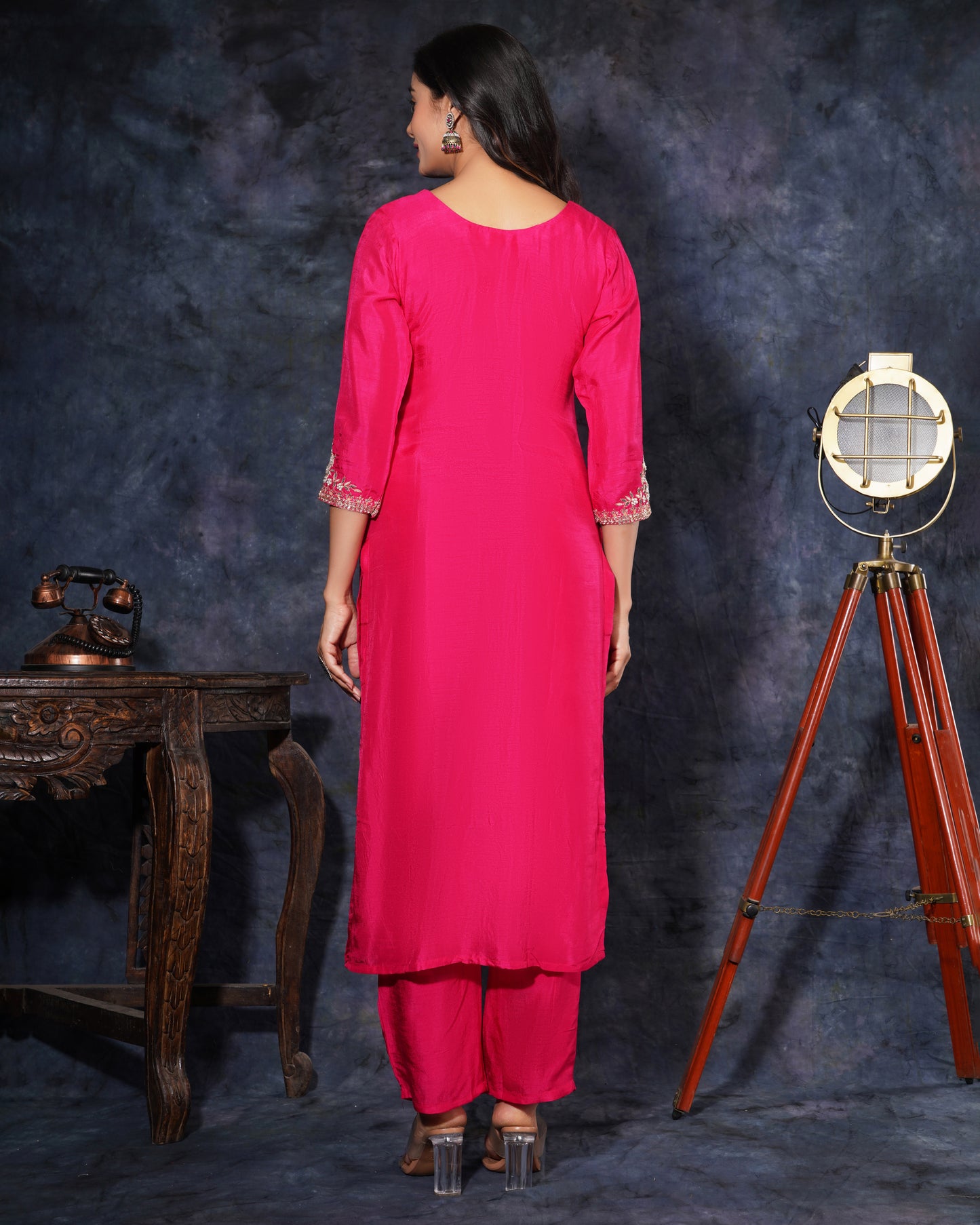 Pink embroidered kurta set with dupatta