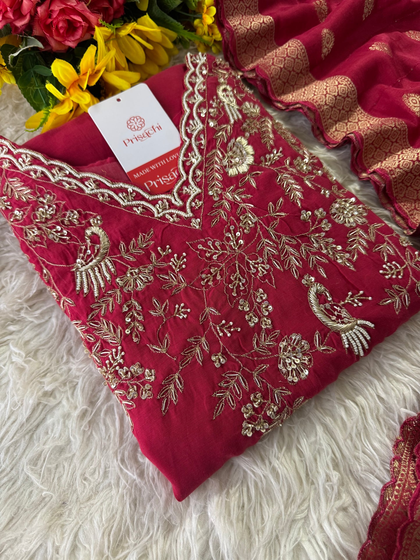 Designer Pink Embroidered kurta set with dupatta