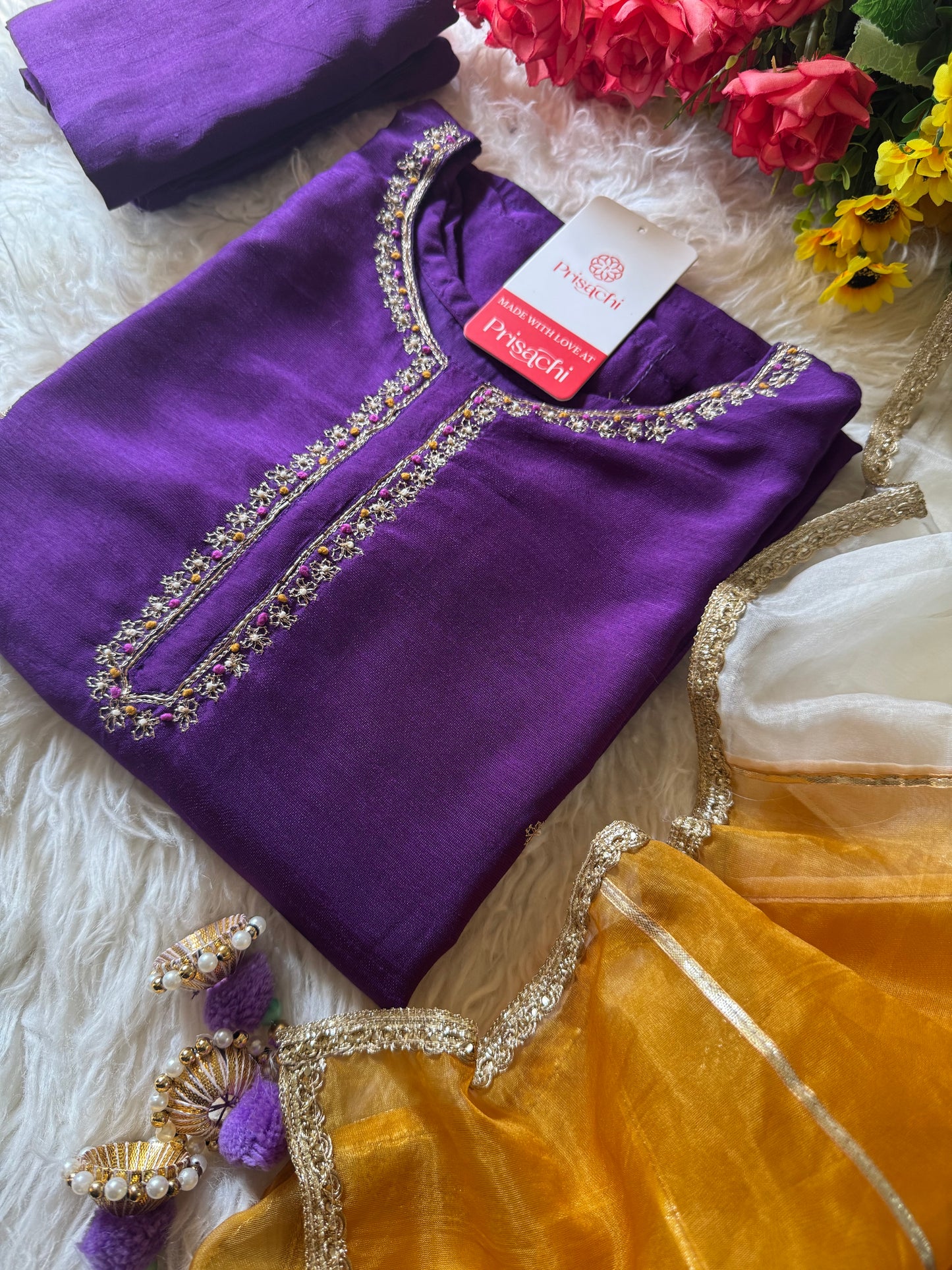 Purple embroidered kurta Pant without dupatta