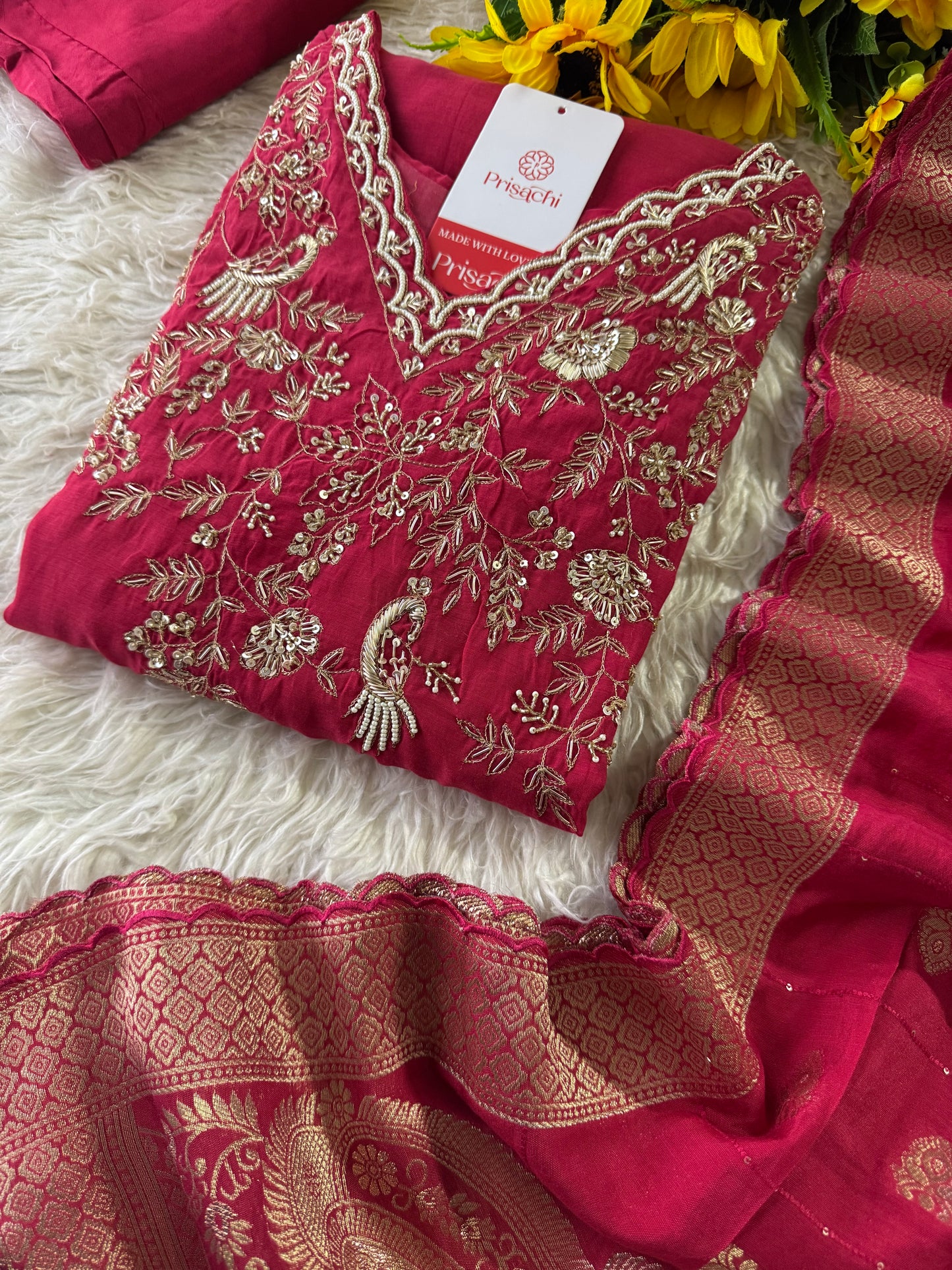 Designer Pink Embroidered kurta set with dupatta