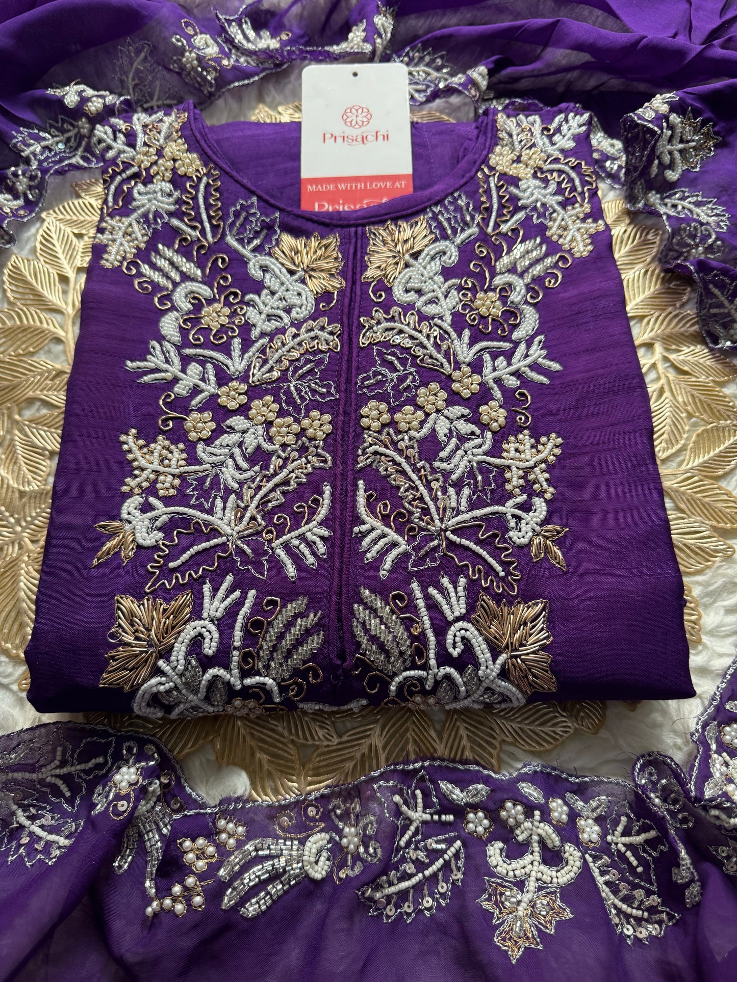 Purple Designer Embroidery Kurti pant with embroidered Work duptta