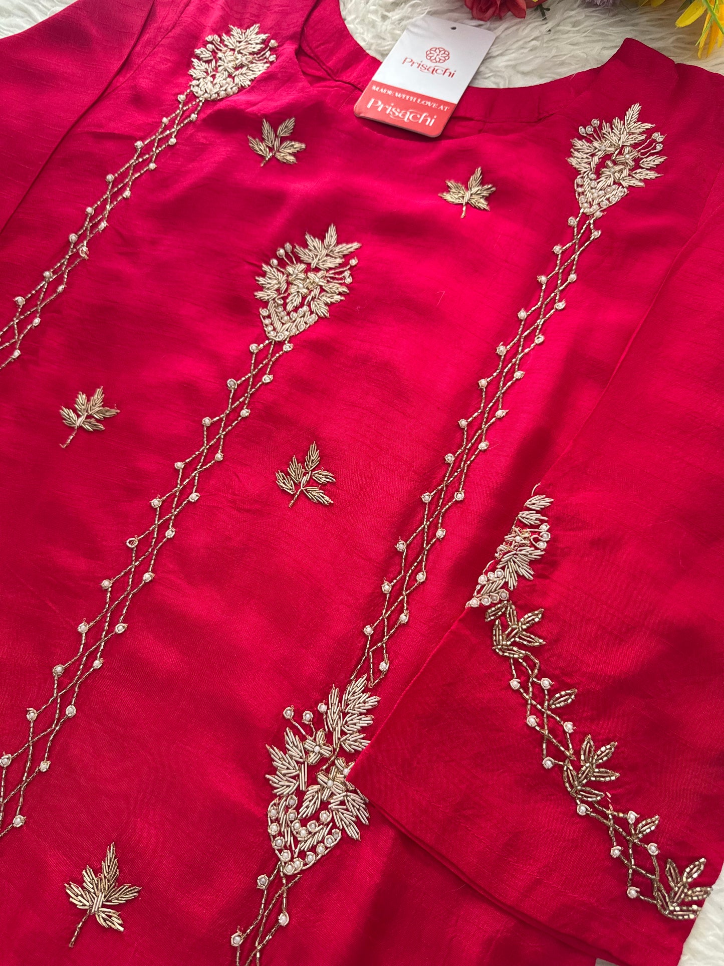 Pink Designer Embroidered kurta set with dupatta
