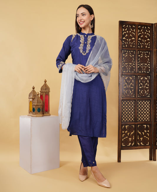 PriSachi Blue embroidered kurta set with dupatta